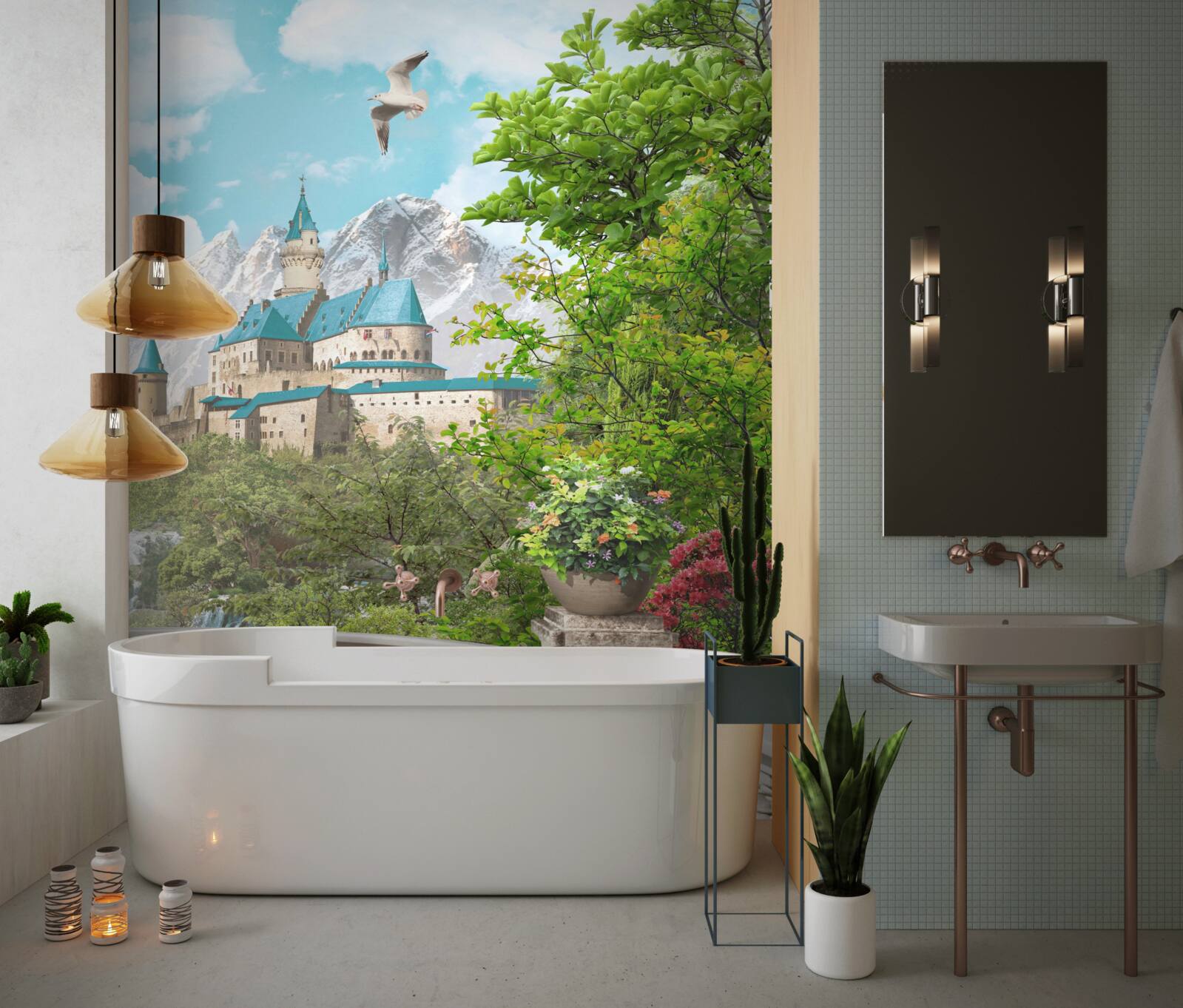 Fotobehang loggia met uitzicht op het fort