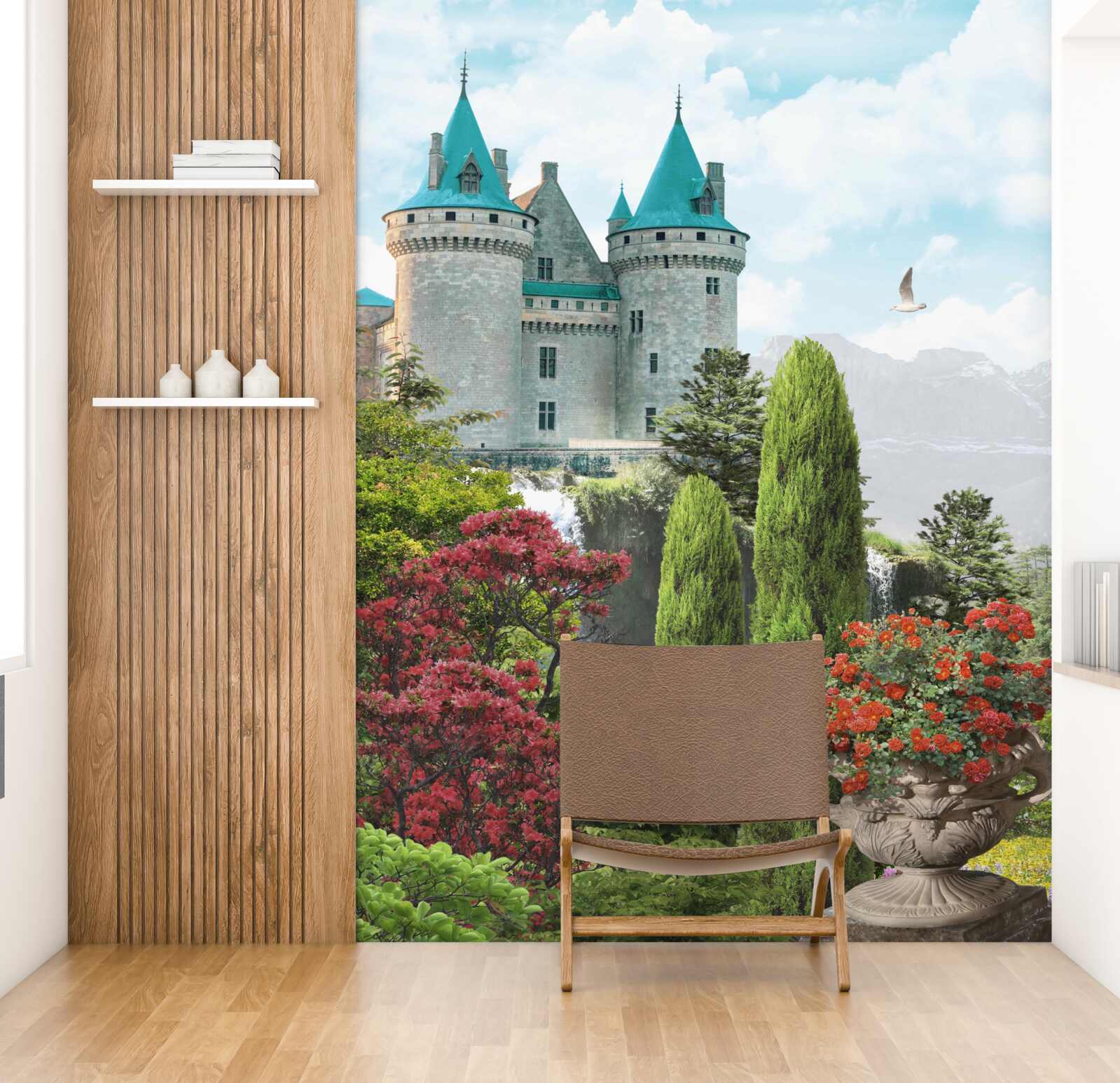 Fotobehang sprookjeskasteel omgeven door groen