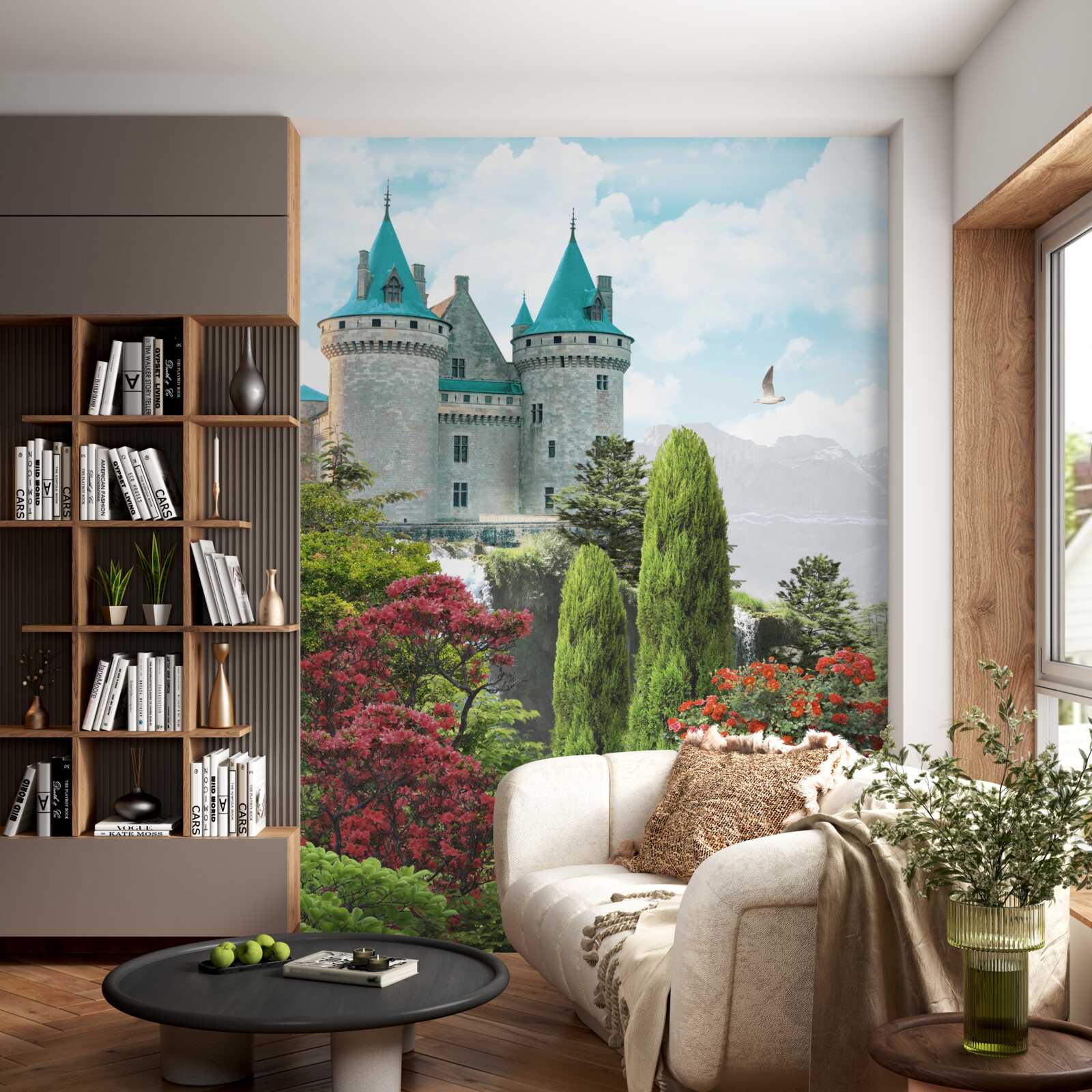 Fotobehang sprookjeskasteel omgeven door groen