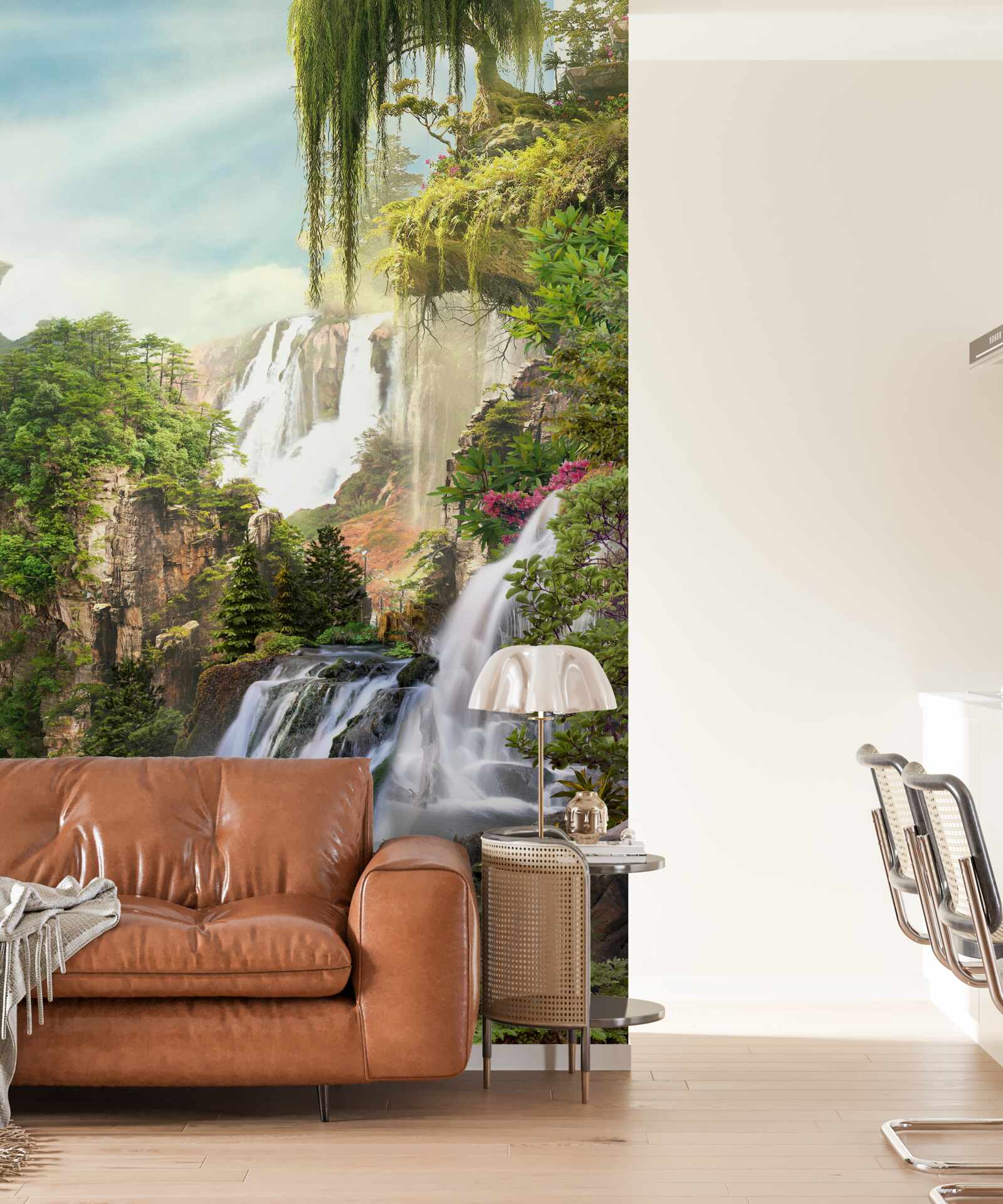 Fotobehang groen omringt de watervallen