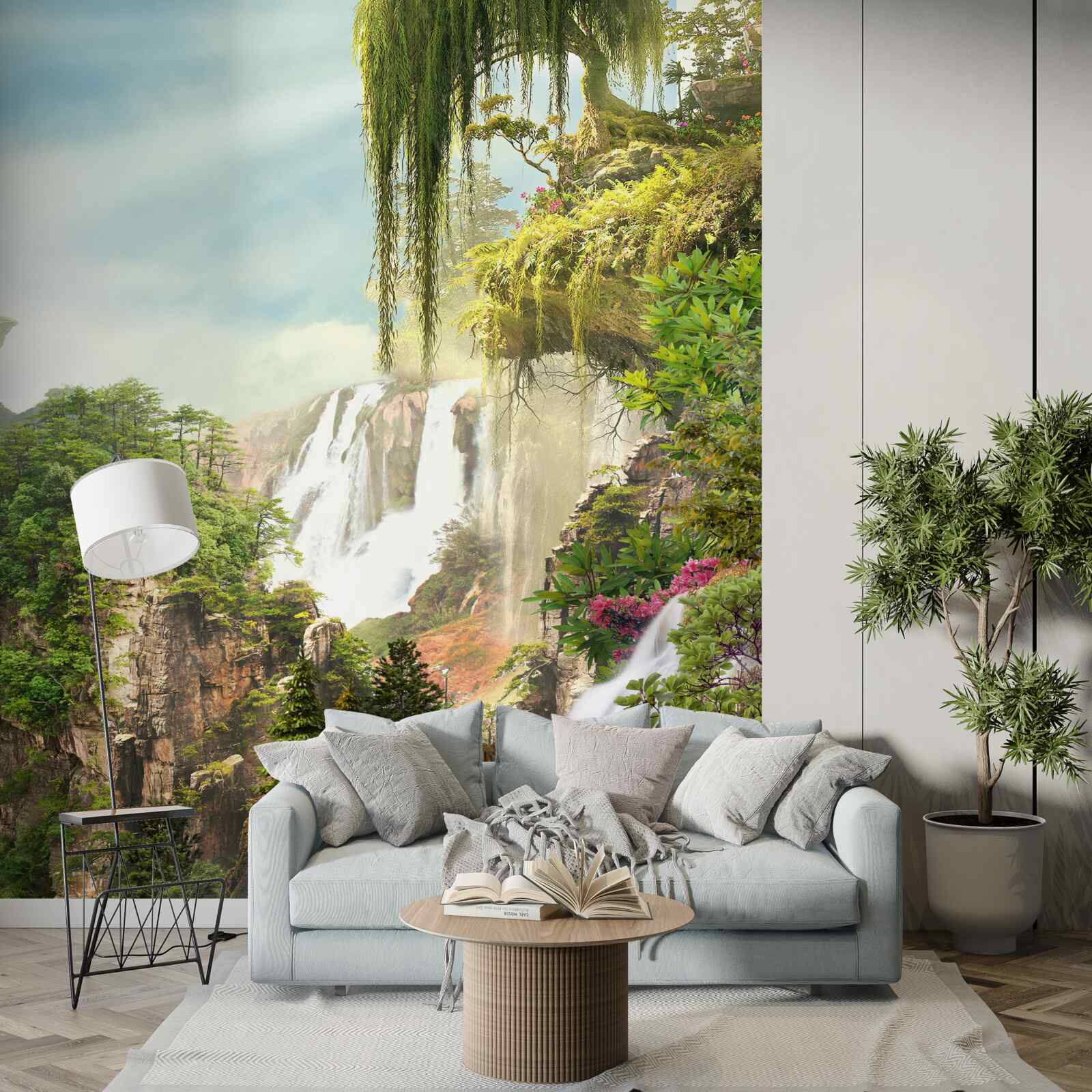 Fotobehang groen omringt de watervallen