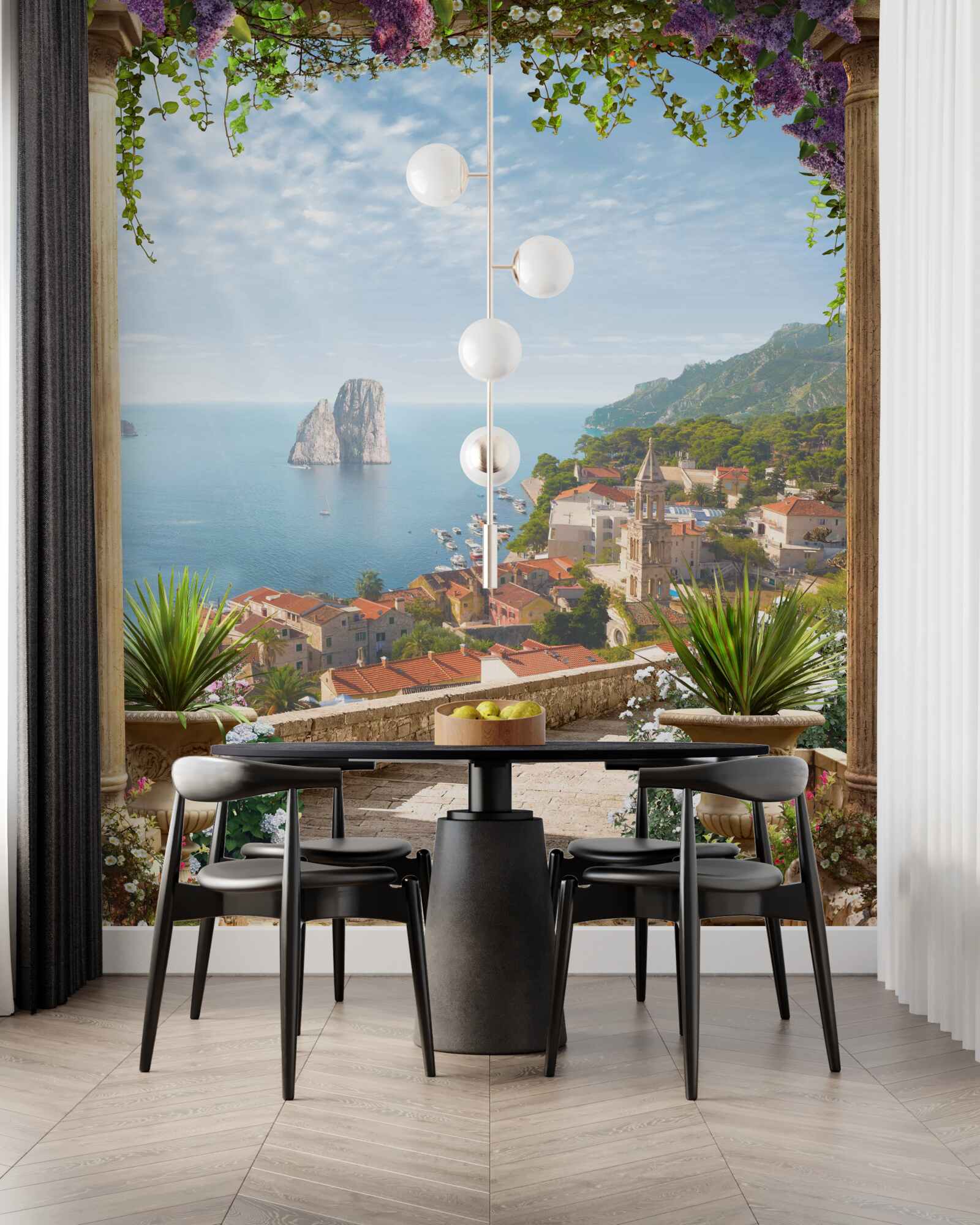 Fotobehang panorama van de historische stad en de zee