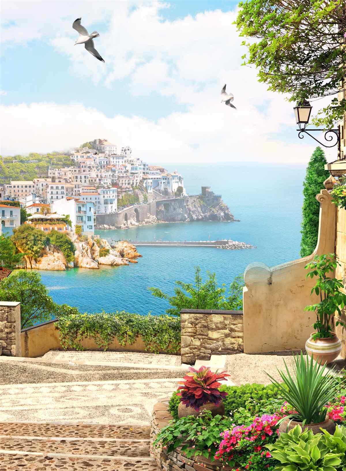 Fotobehang huizen aan de kust