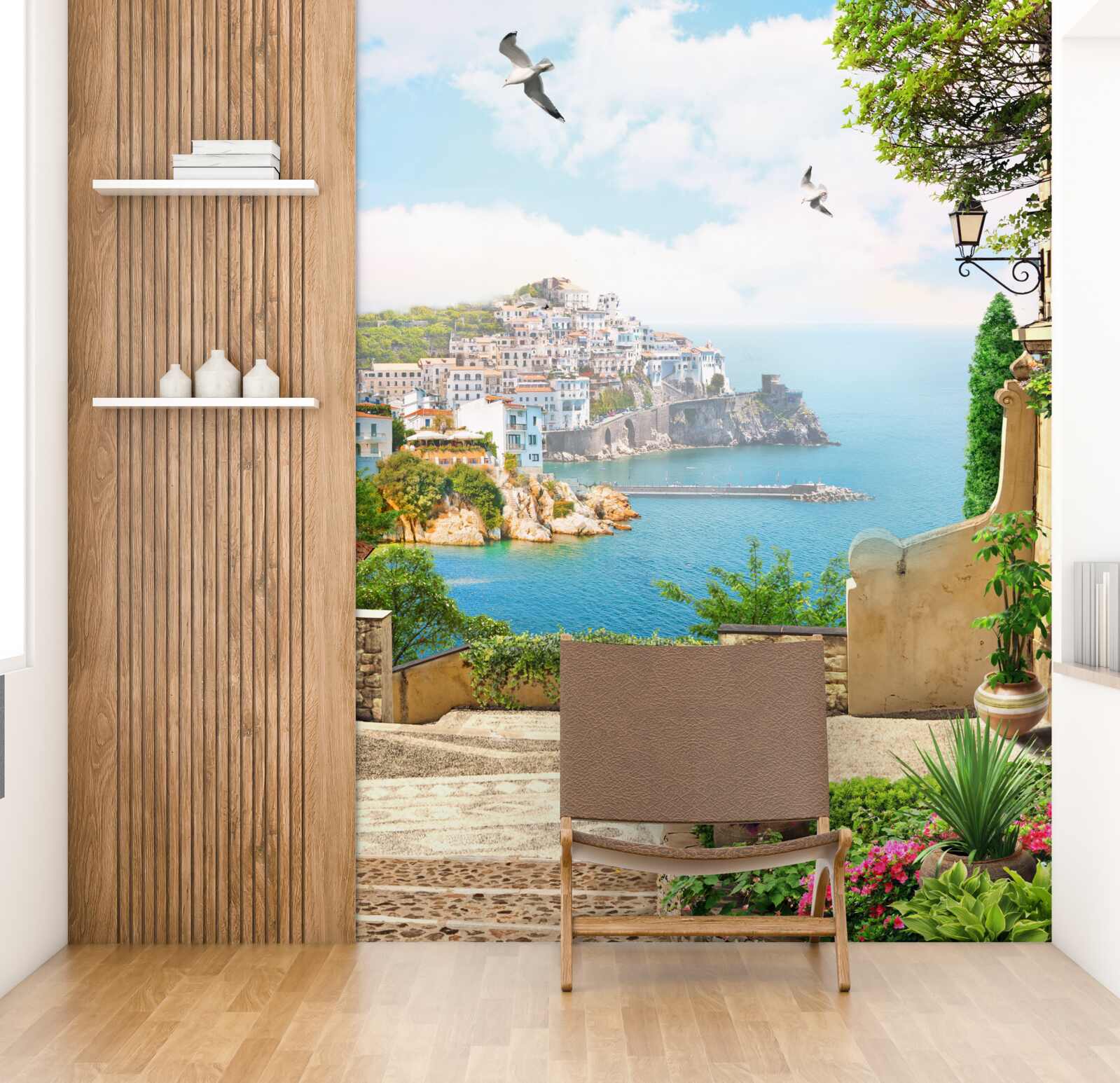 Fotobehang huizen aan de kust