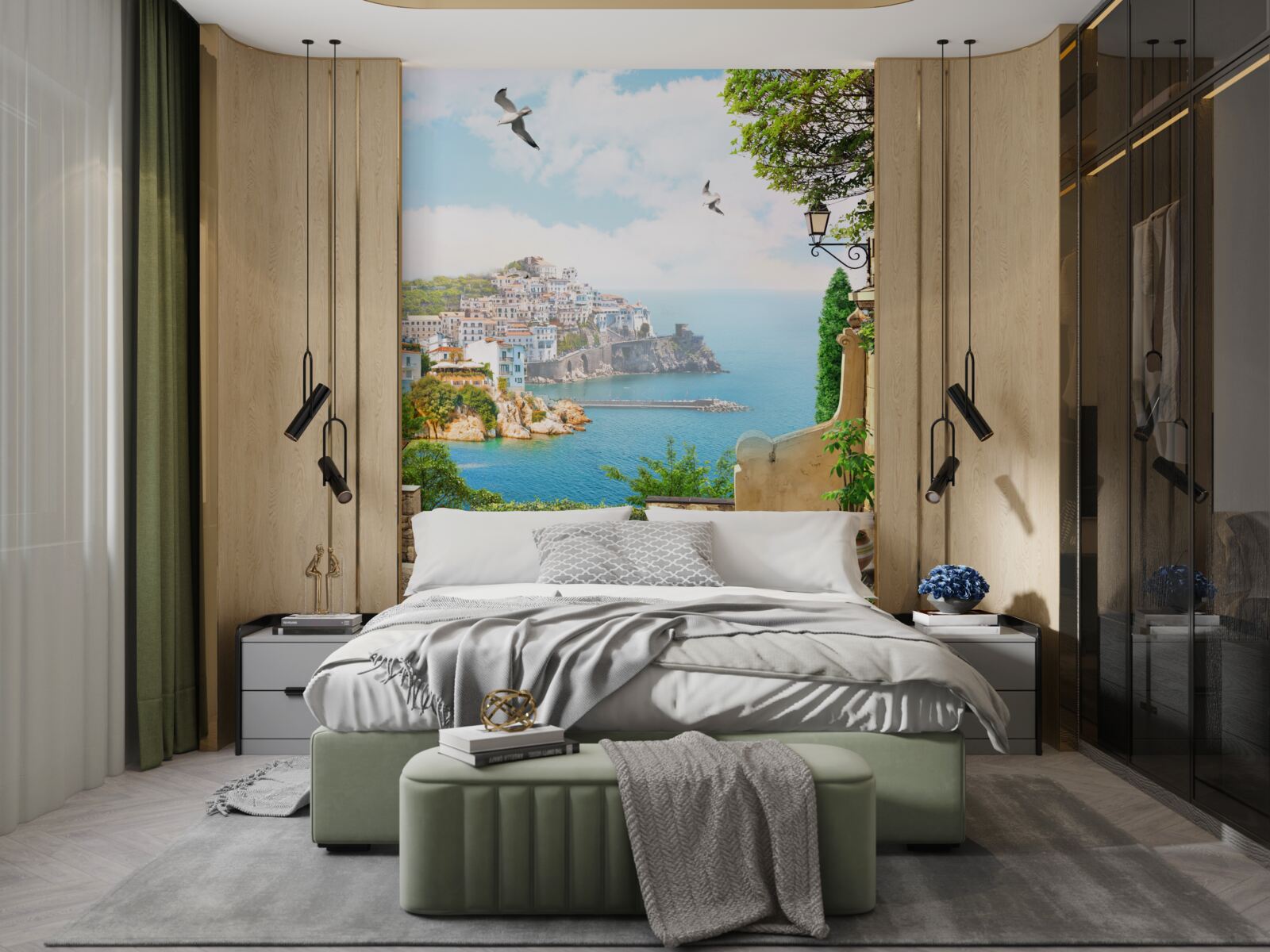 Fotobehang huizen aan de kust