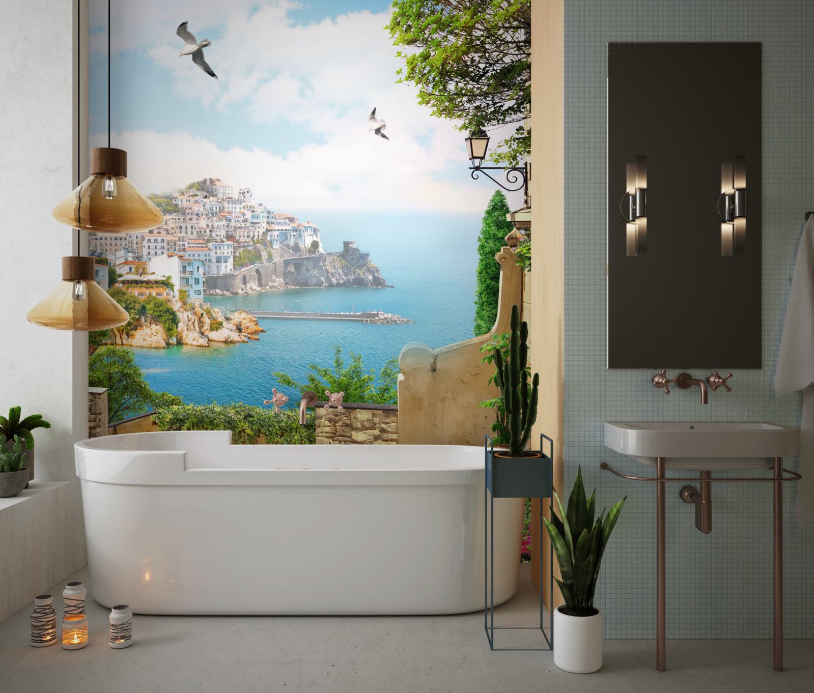 Fotobehang huizen aan de kust