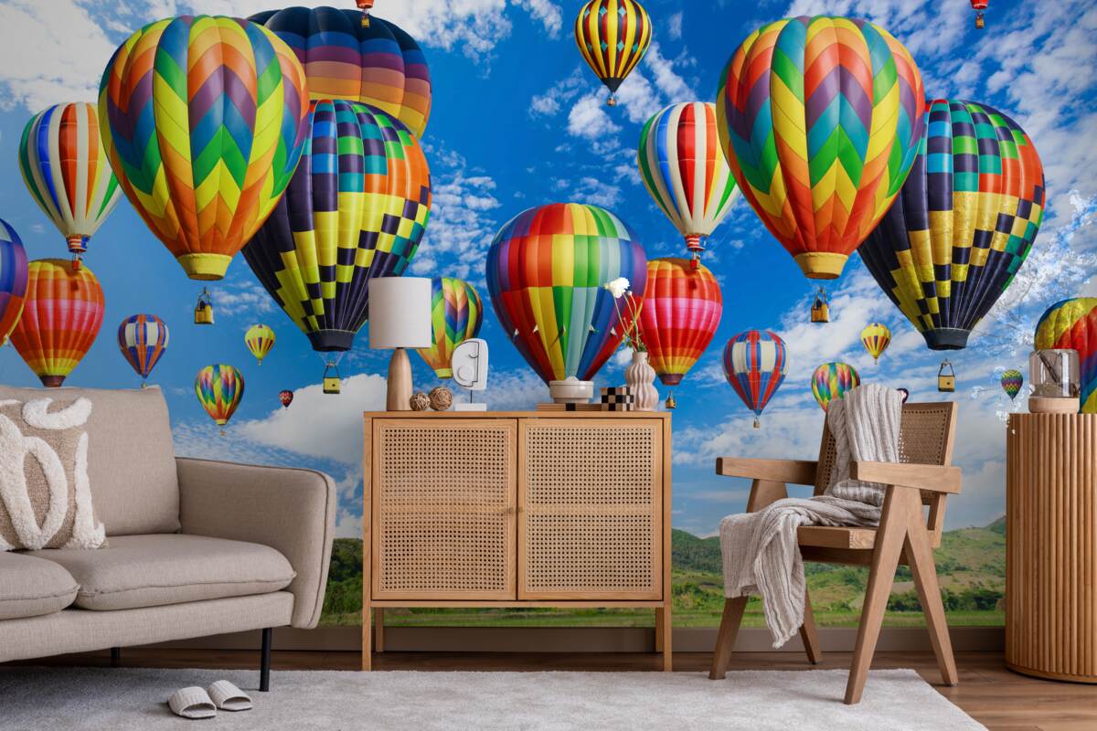 Fotobehang optocht van ballonnen in alle kleuren