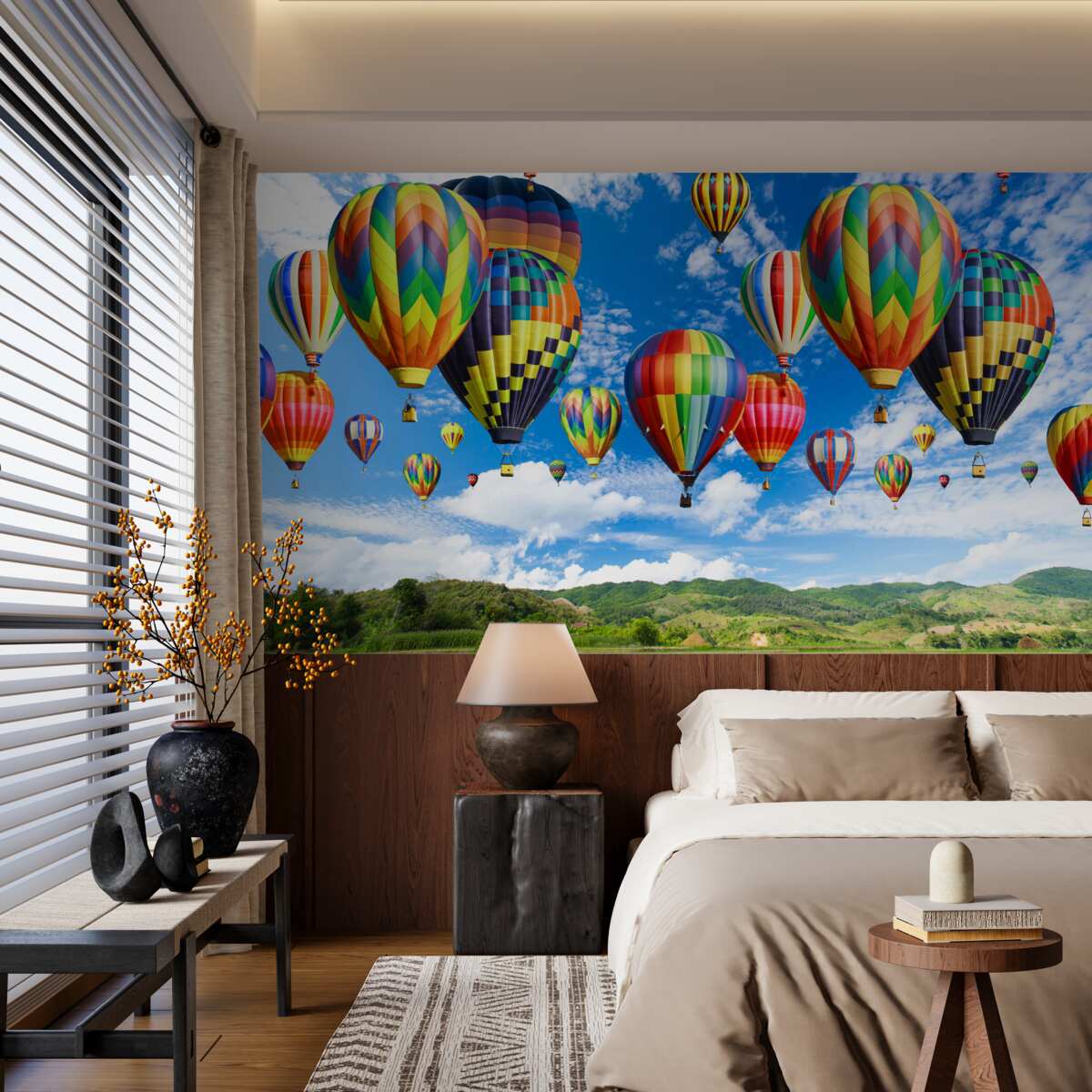 Fotobehang optocht van ballonnen in alle kleuren