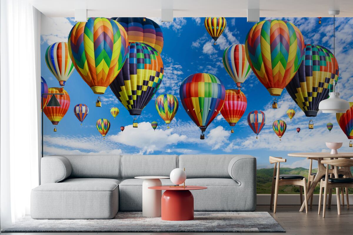 Fotobehang optocht van ballonnen in alle kleuren