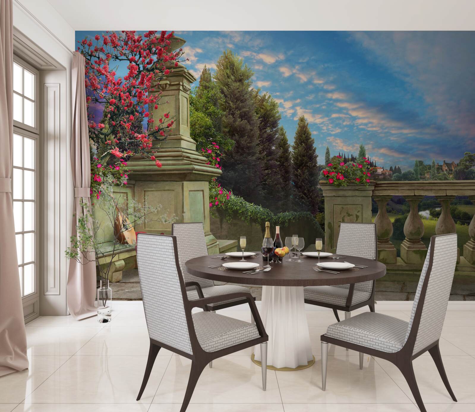 Fotobehang verlaten muziekinstrument en scharlaken doek