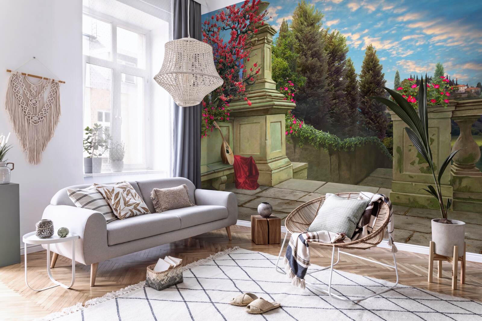 Fotobehang verlaten muziekinstrument en scharlaken doek