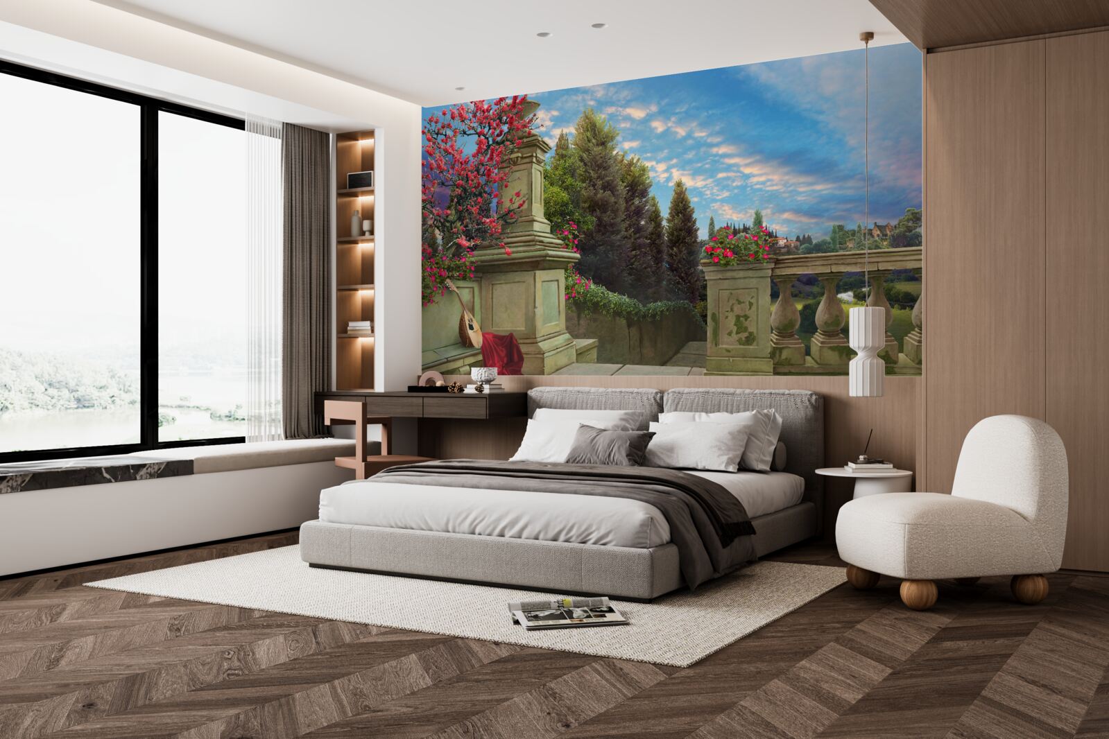 Fotobehang verlaten muziekinstrument en scharlaken doek