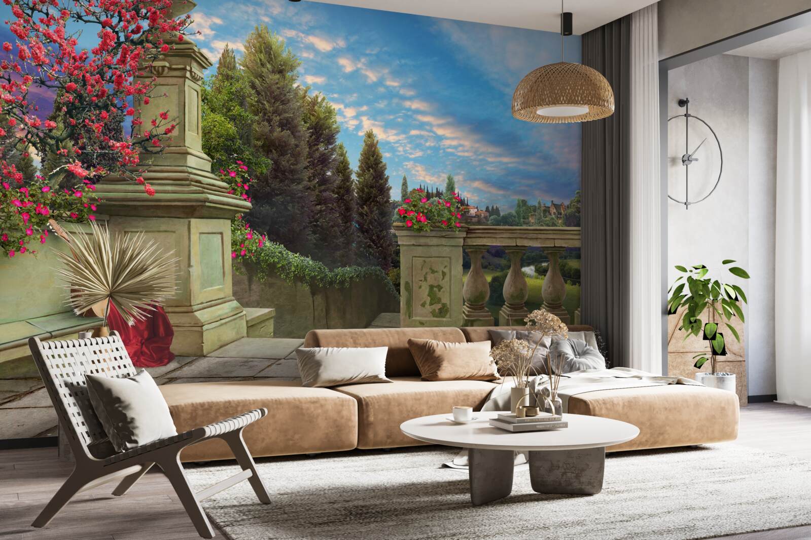 Fotobehang verlaten muziekinstrument en scharlaken doek