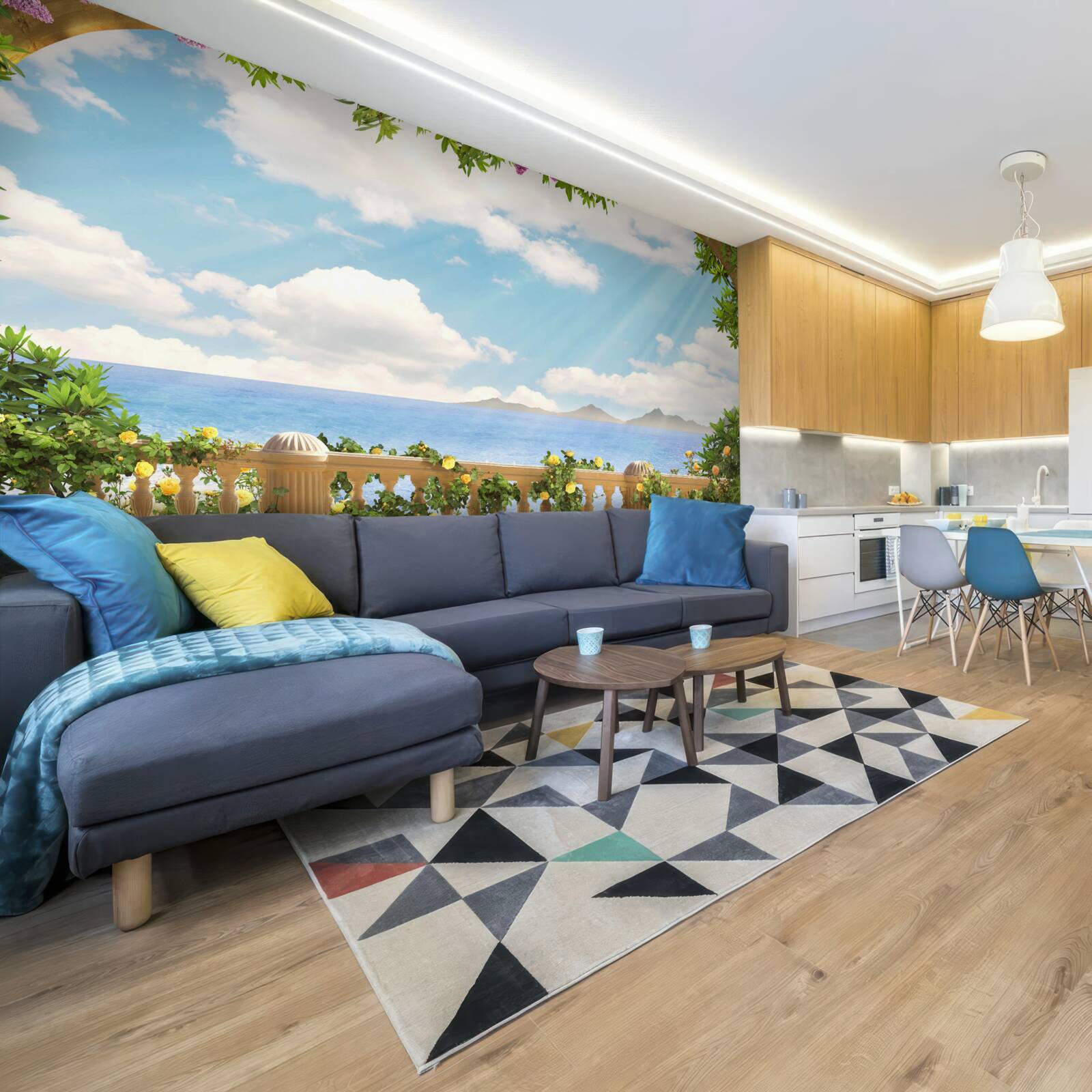 Fotobehang panorama van zee en bewolkte hemel