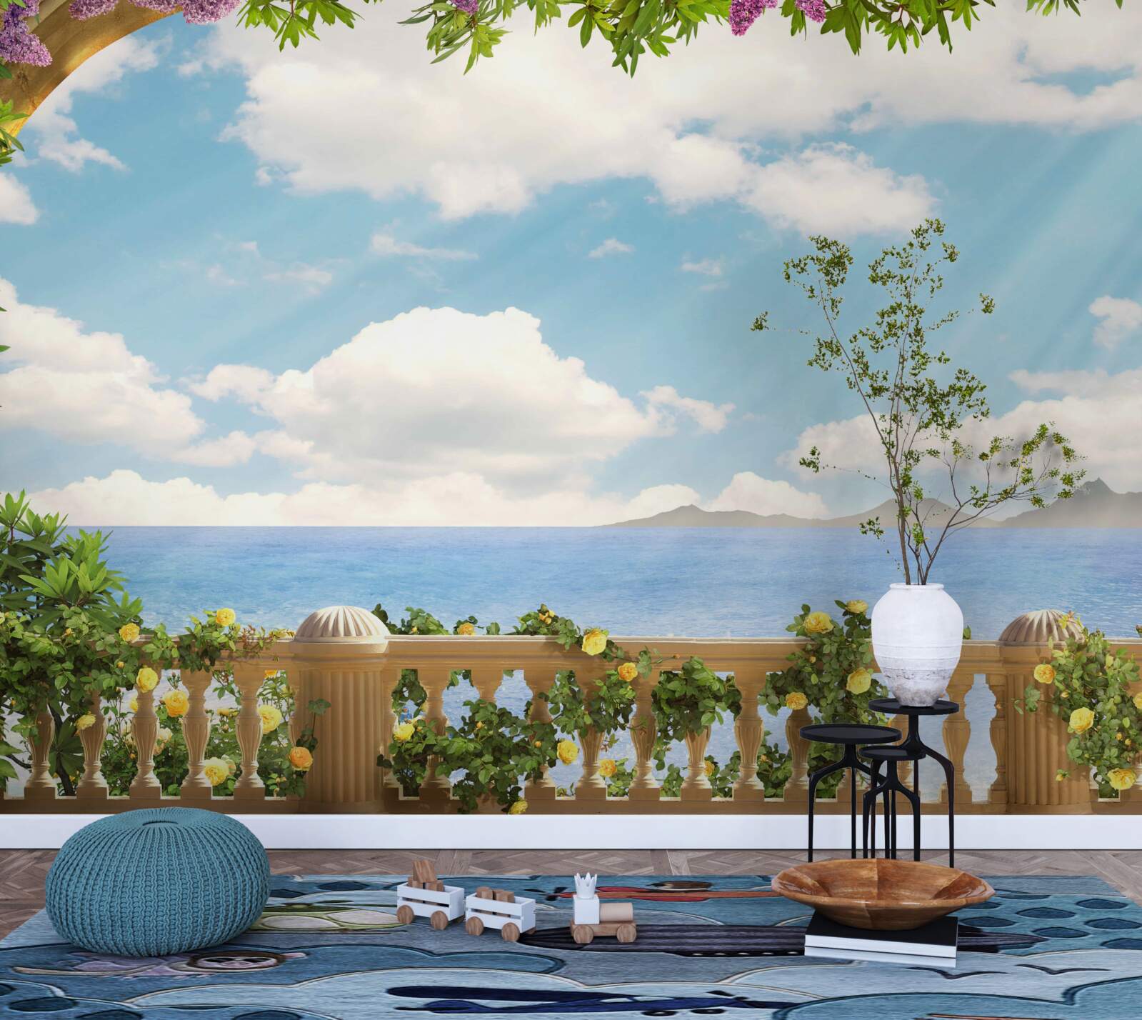 Fotobehang panorama van zee en bewolkte hemel