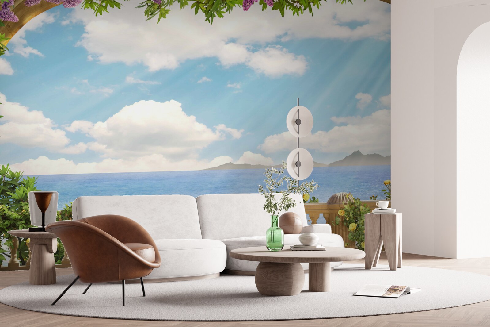 Fotobehang panorama van zee en bewolkte hemel