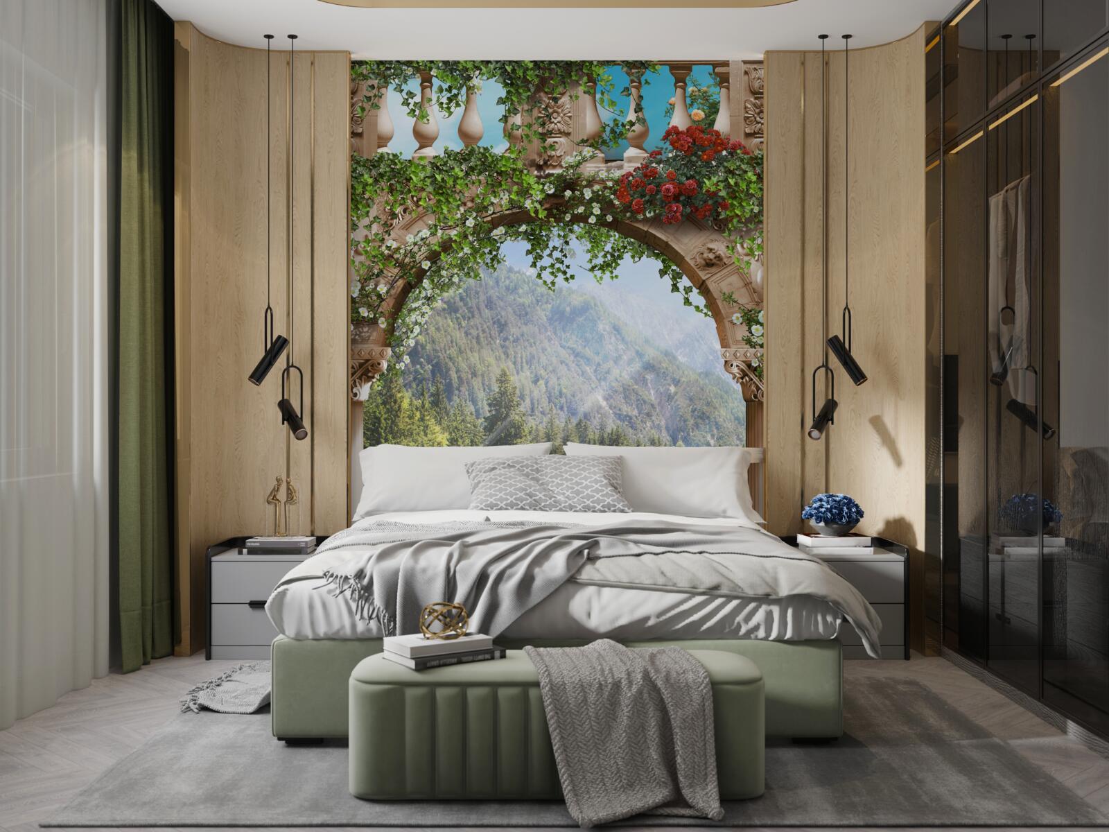 Fotobehang boot versierd met bloemen bij de boeg