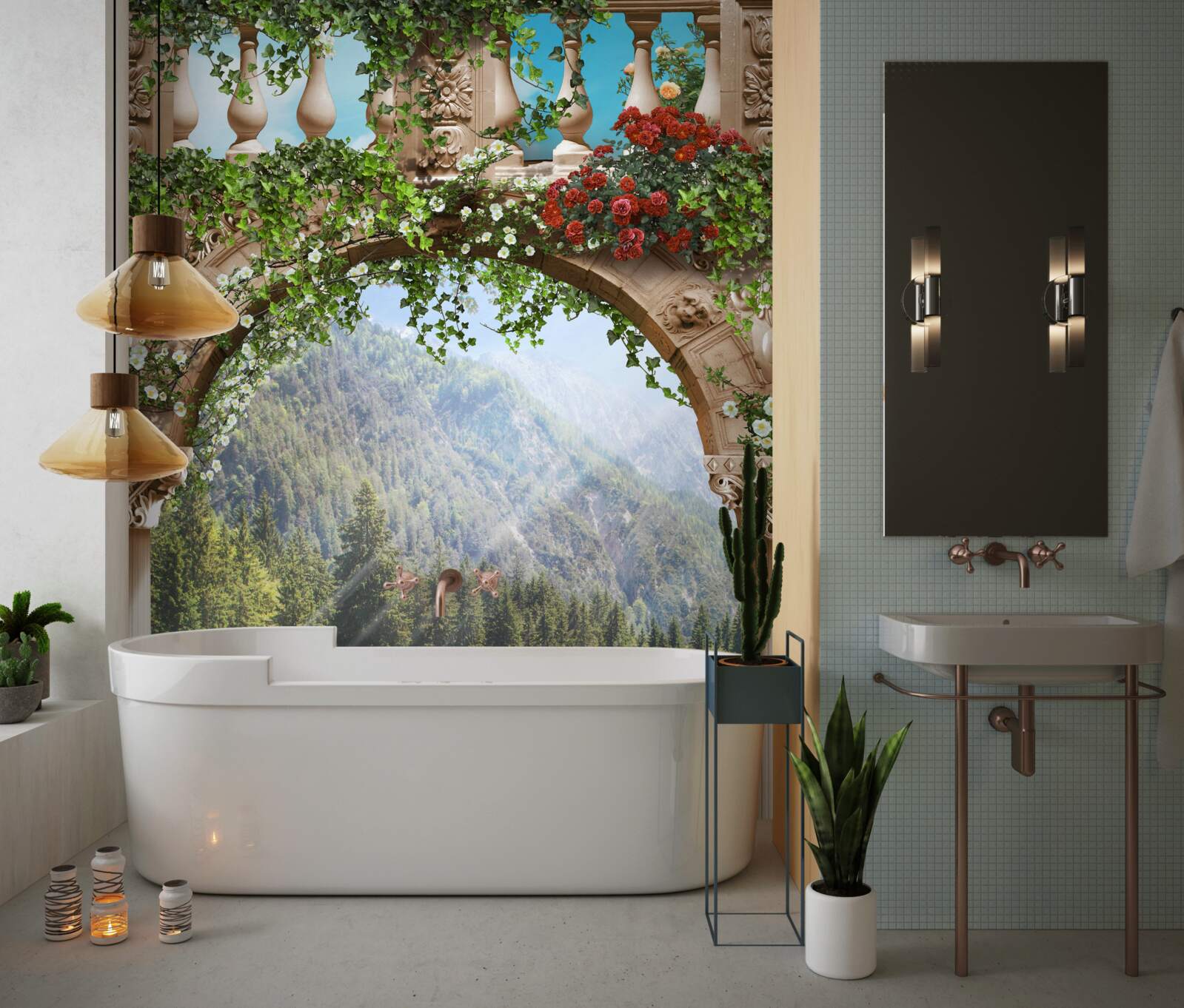 Fotobehang boot versierd met bloemen bij de boeg