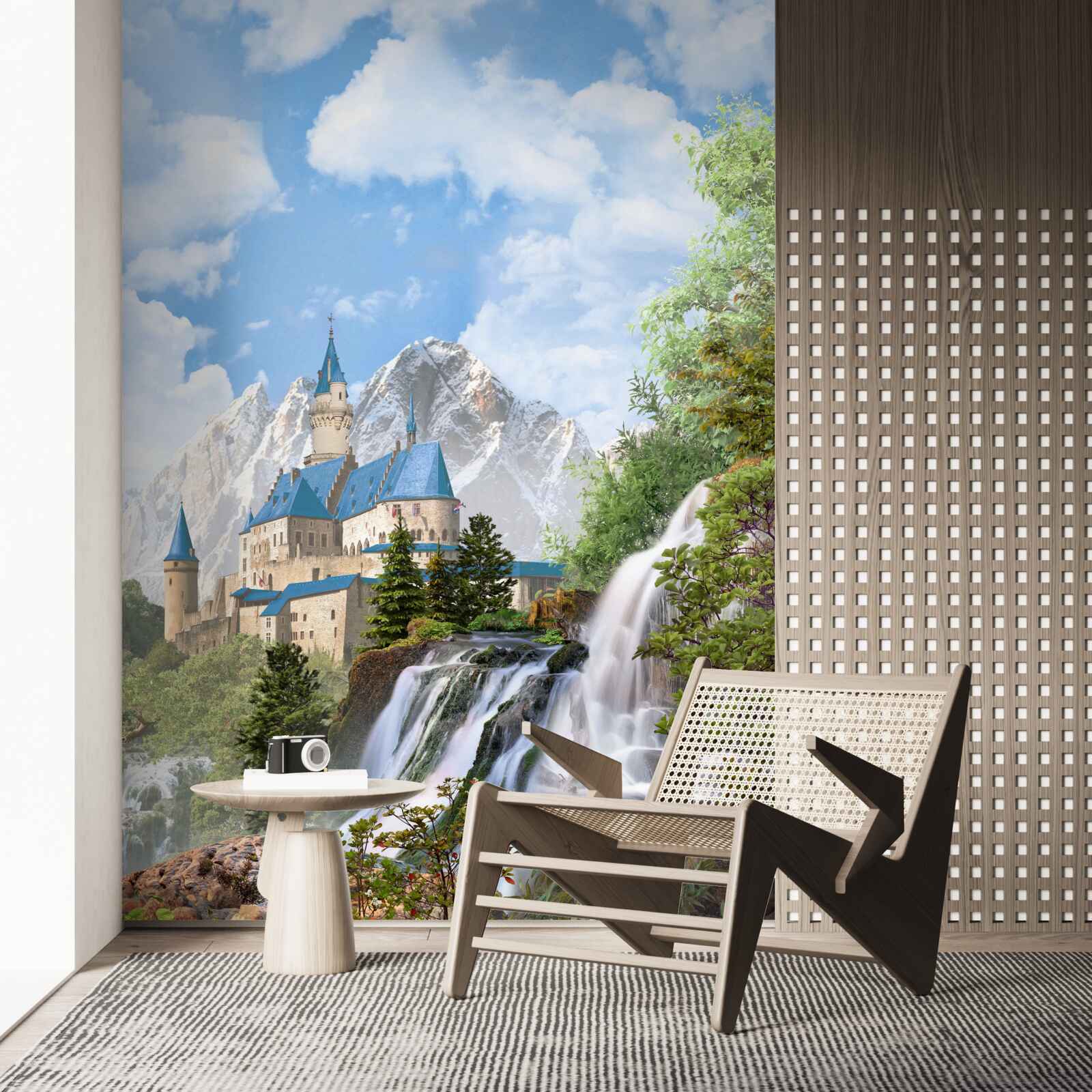 Fotobehang fort tegen de achtergrond van een waterval