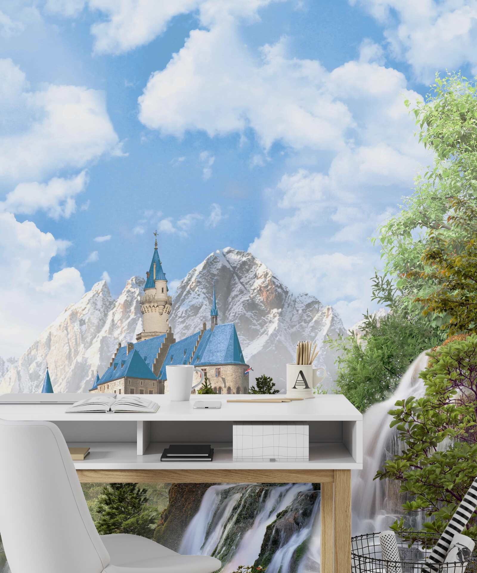 Fotobehang fort tegen de achtergrond van een waterval