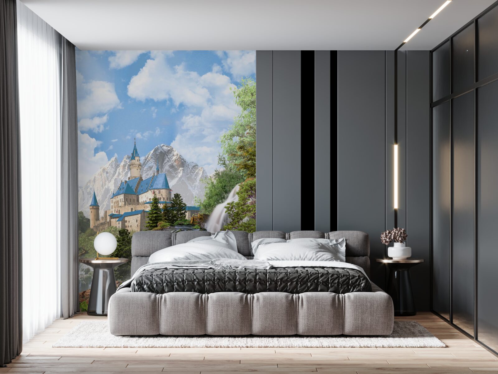 Fotobehang fort tegen de achtergrond van een waterval