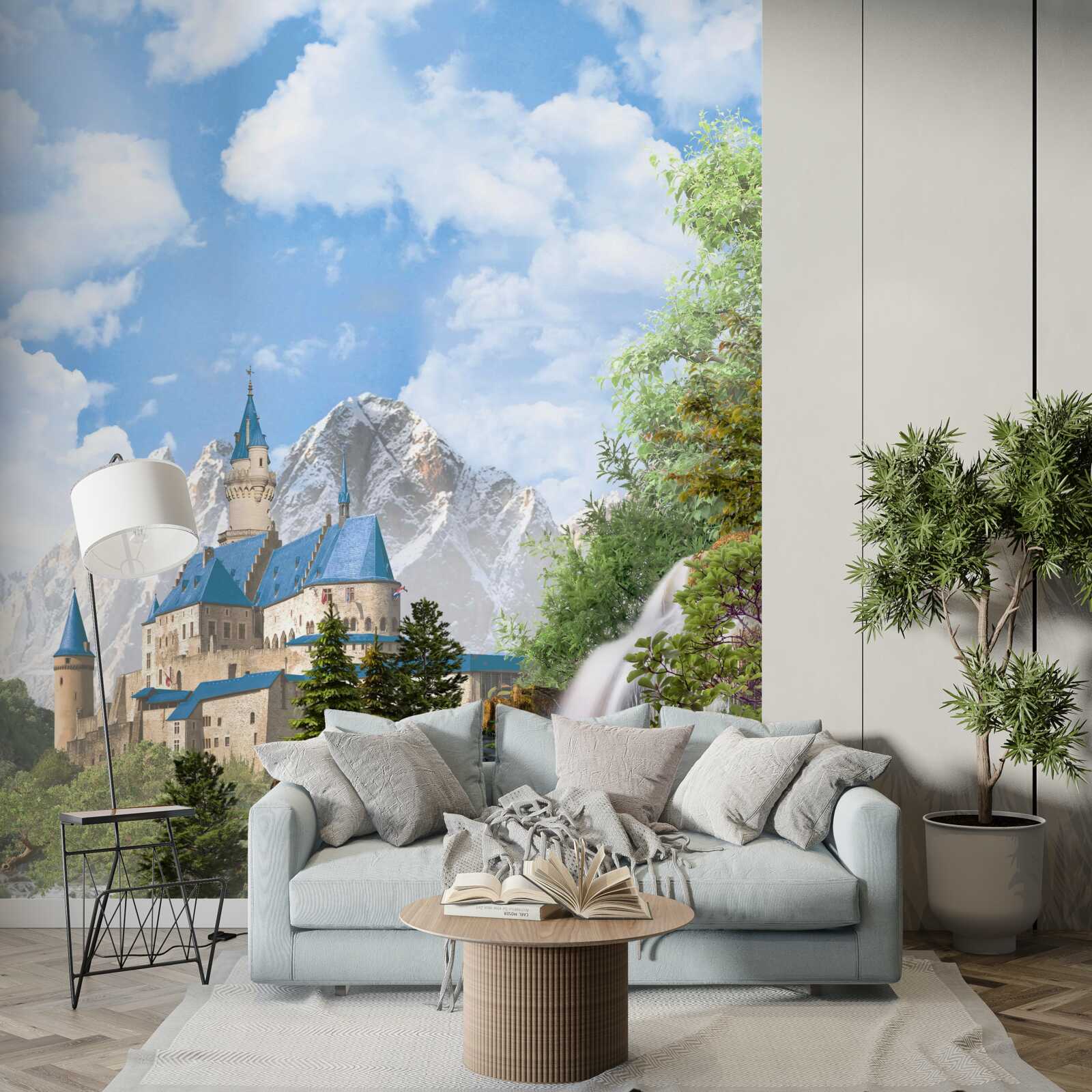 Fotobehang fort tegen de achtergrond van een waterval