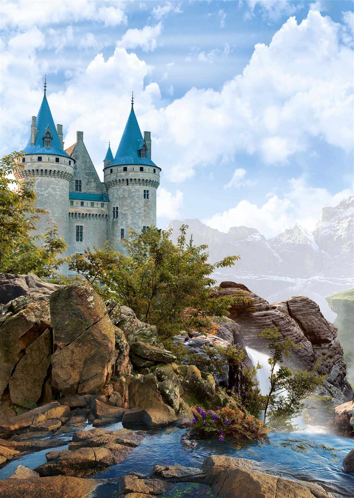 Fotobehang een sprookjeskasteel uitgehouwen uit de rotsen