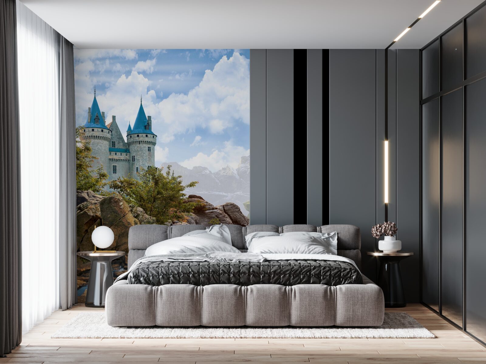 Fotobehang een sprookjeskasteel uitgehouwen uit de rotsen