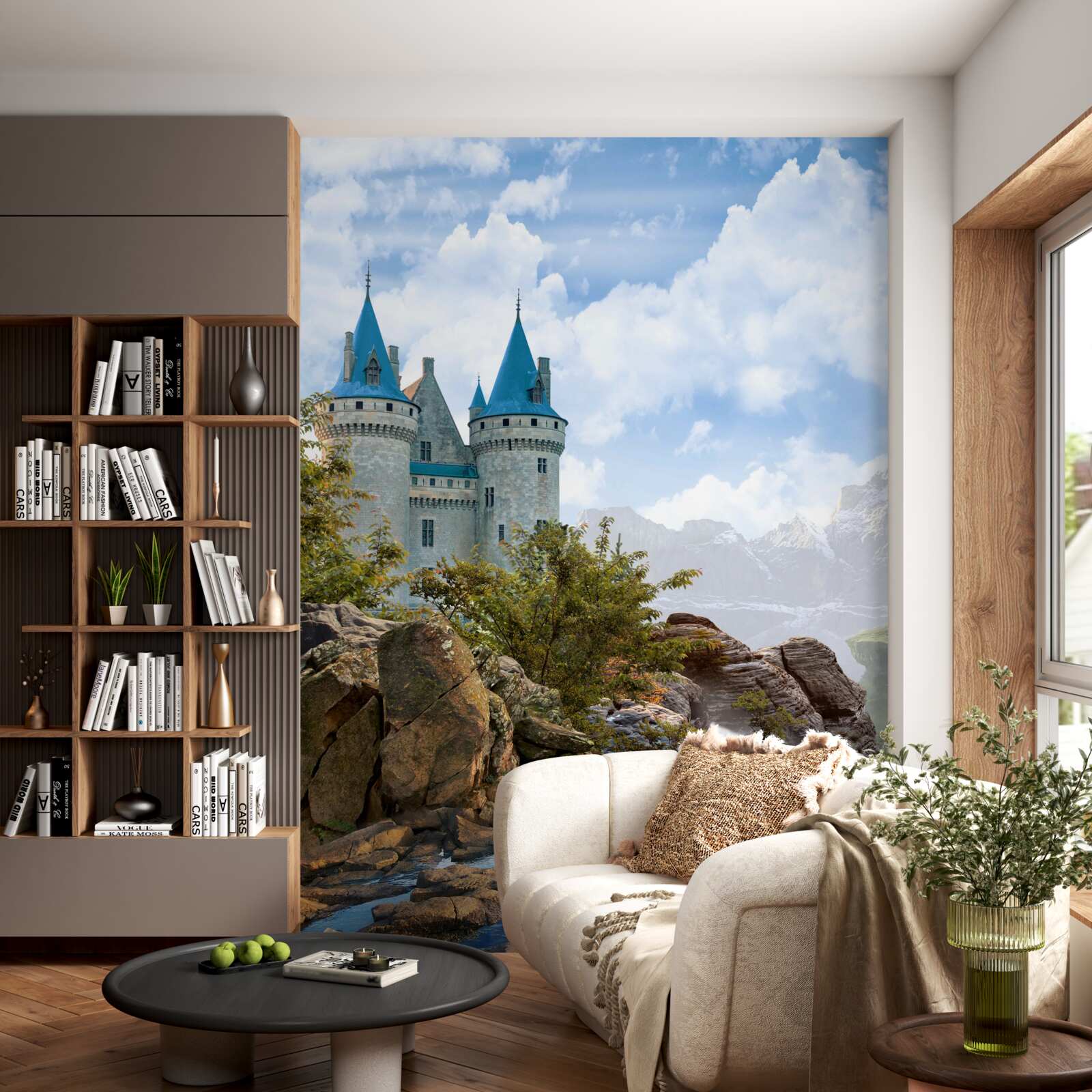 Fotobehang een sprookjeskasteel uitgehouwen uit de rotsen