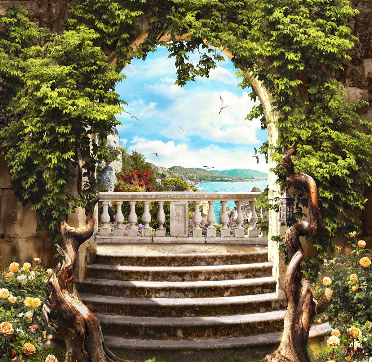 Fotobehang trap naar het balkon