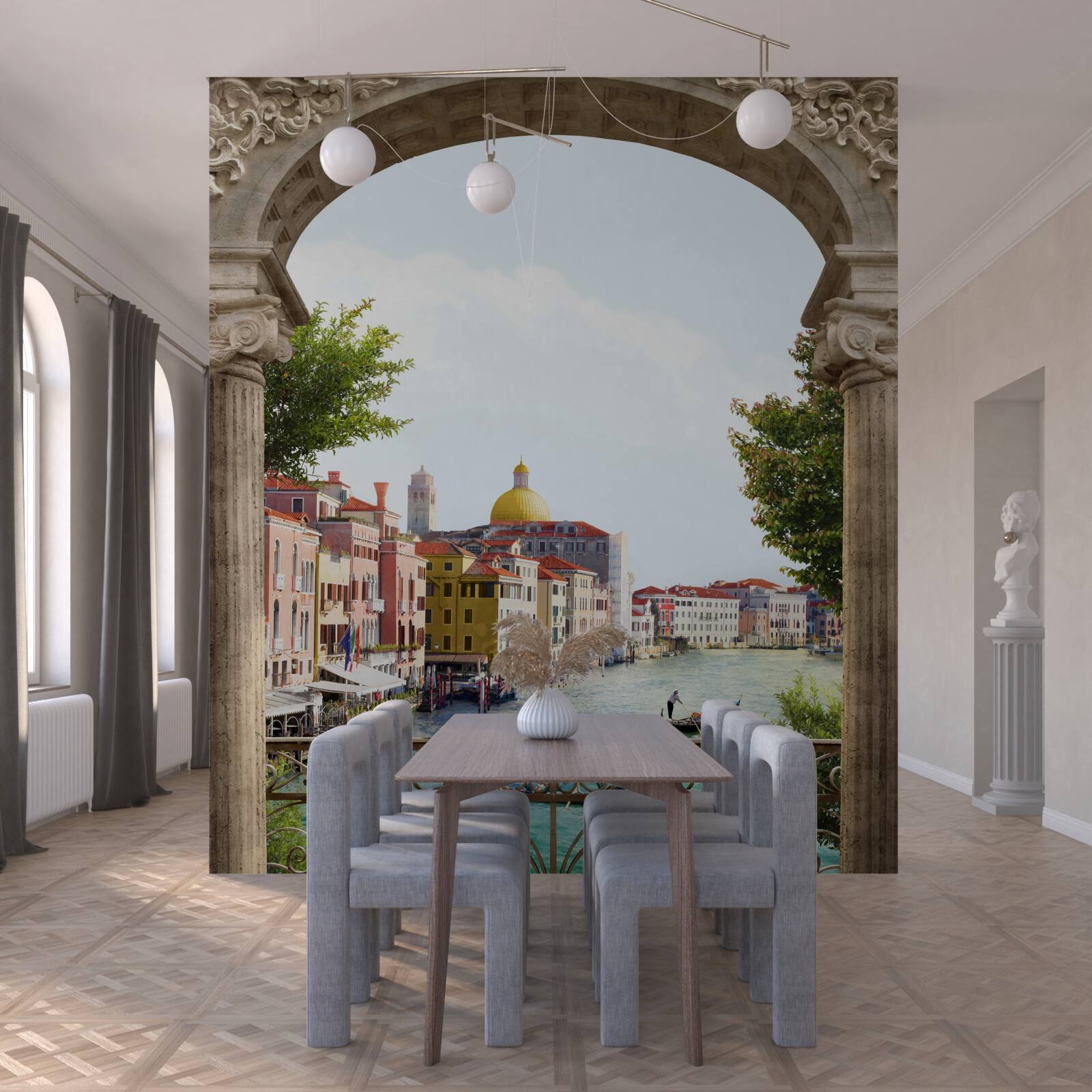 Fotobehang De boog op het terras en het prachtige landschap