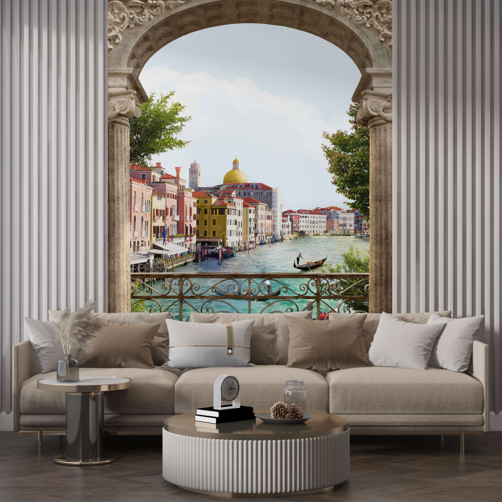 Fotobehang De boog op het terras en het prachtige landschap