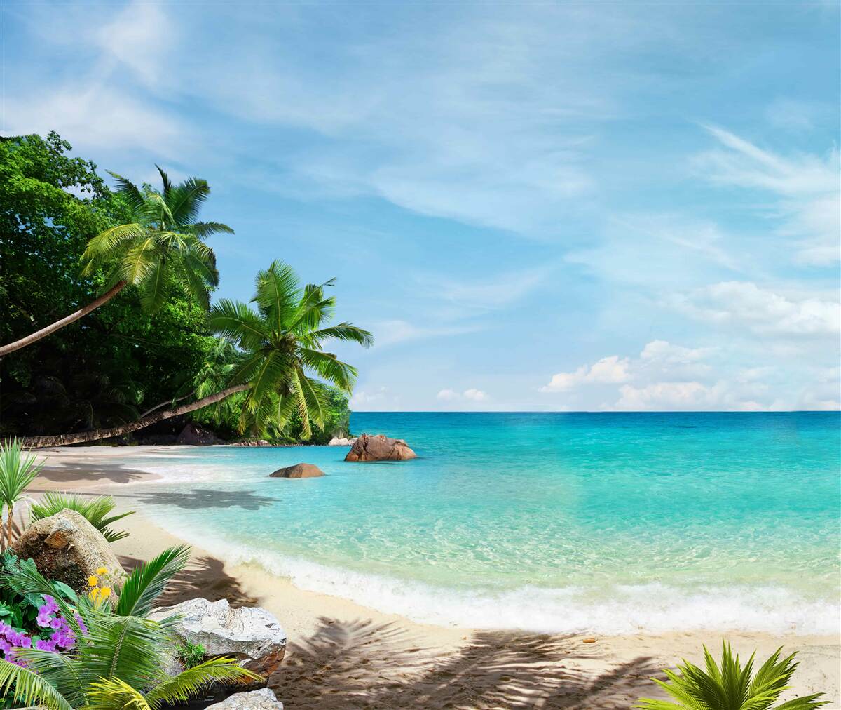 Fotobehang strand met zand en zeeoppervlak