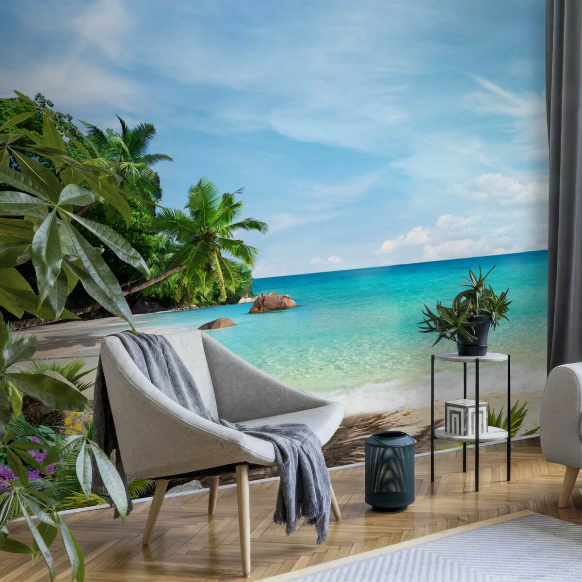 Fotobehang strand met zand en zeeoppervlak