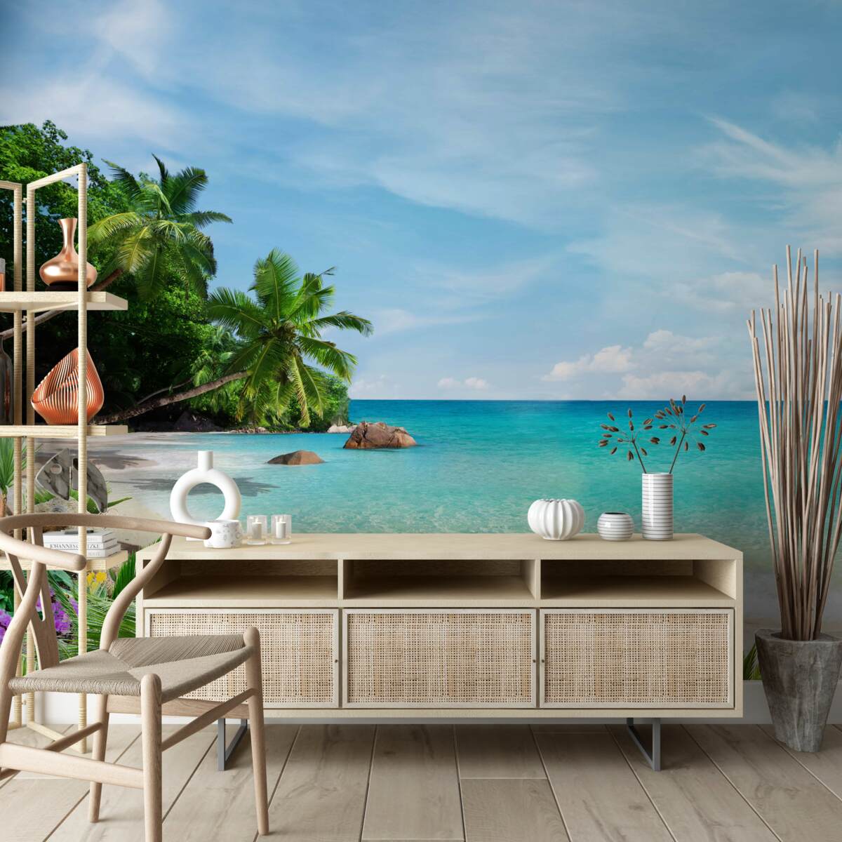 Fotobehang strand met zand en zeeoppervlak