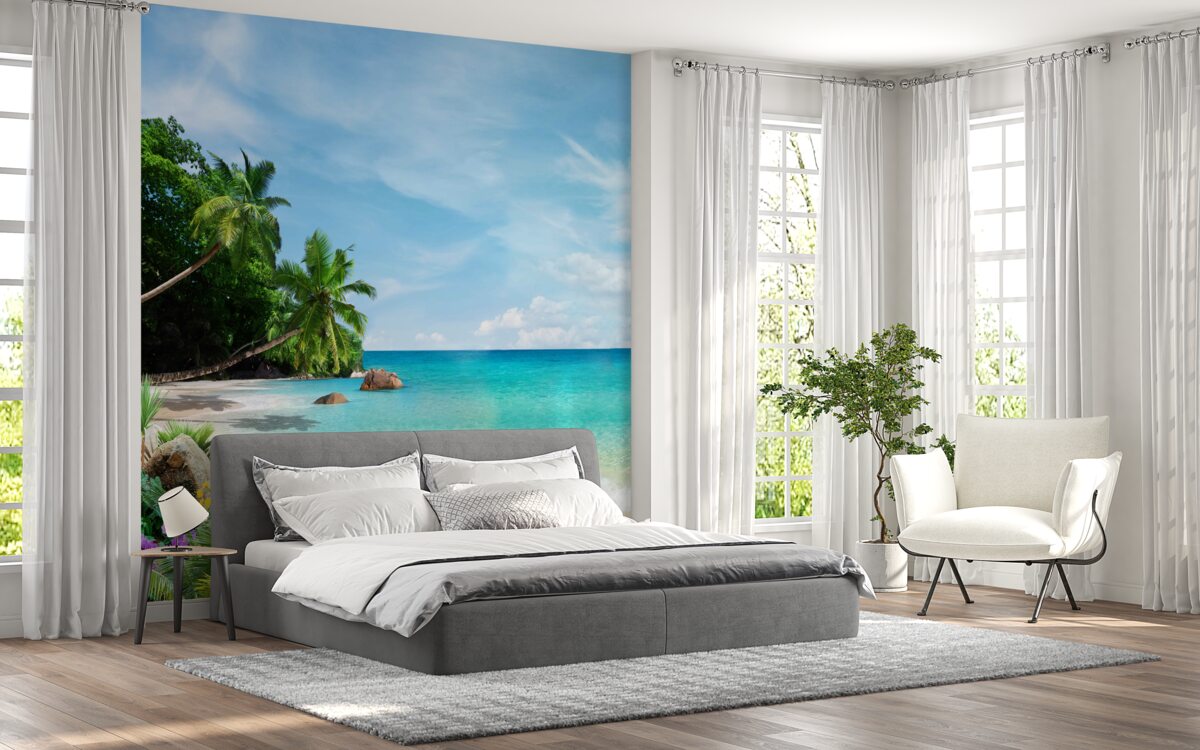 Fotobehang strand met zand en zeeoppervlak