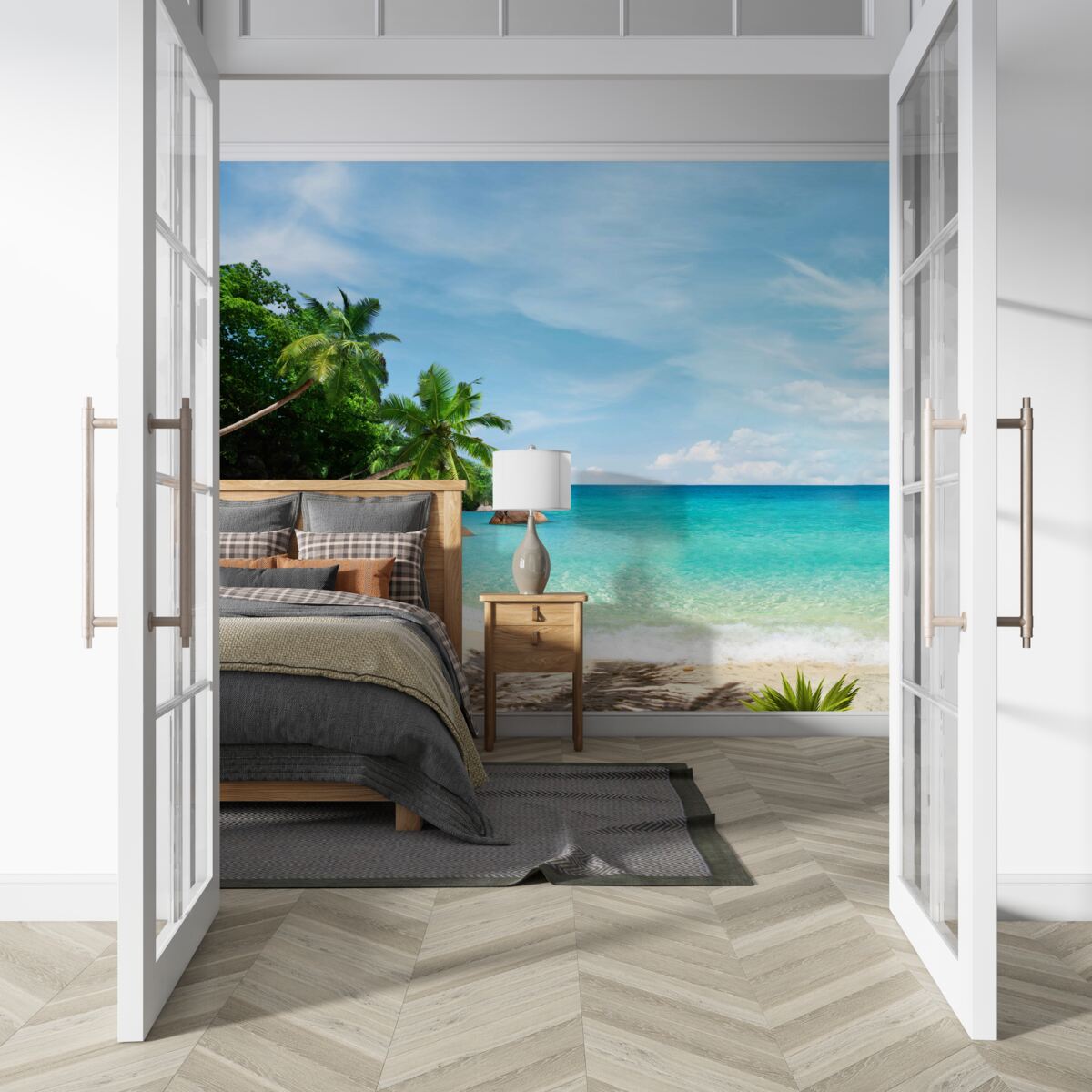 Fotobehang strand met zand en zeeoppervlak