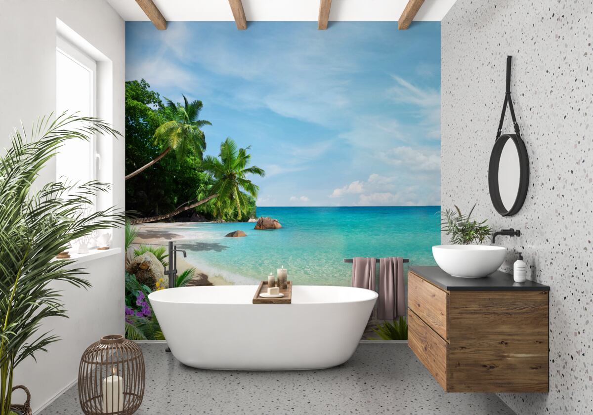 Fotobehang strand met zand en zeeoppervlak