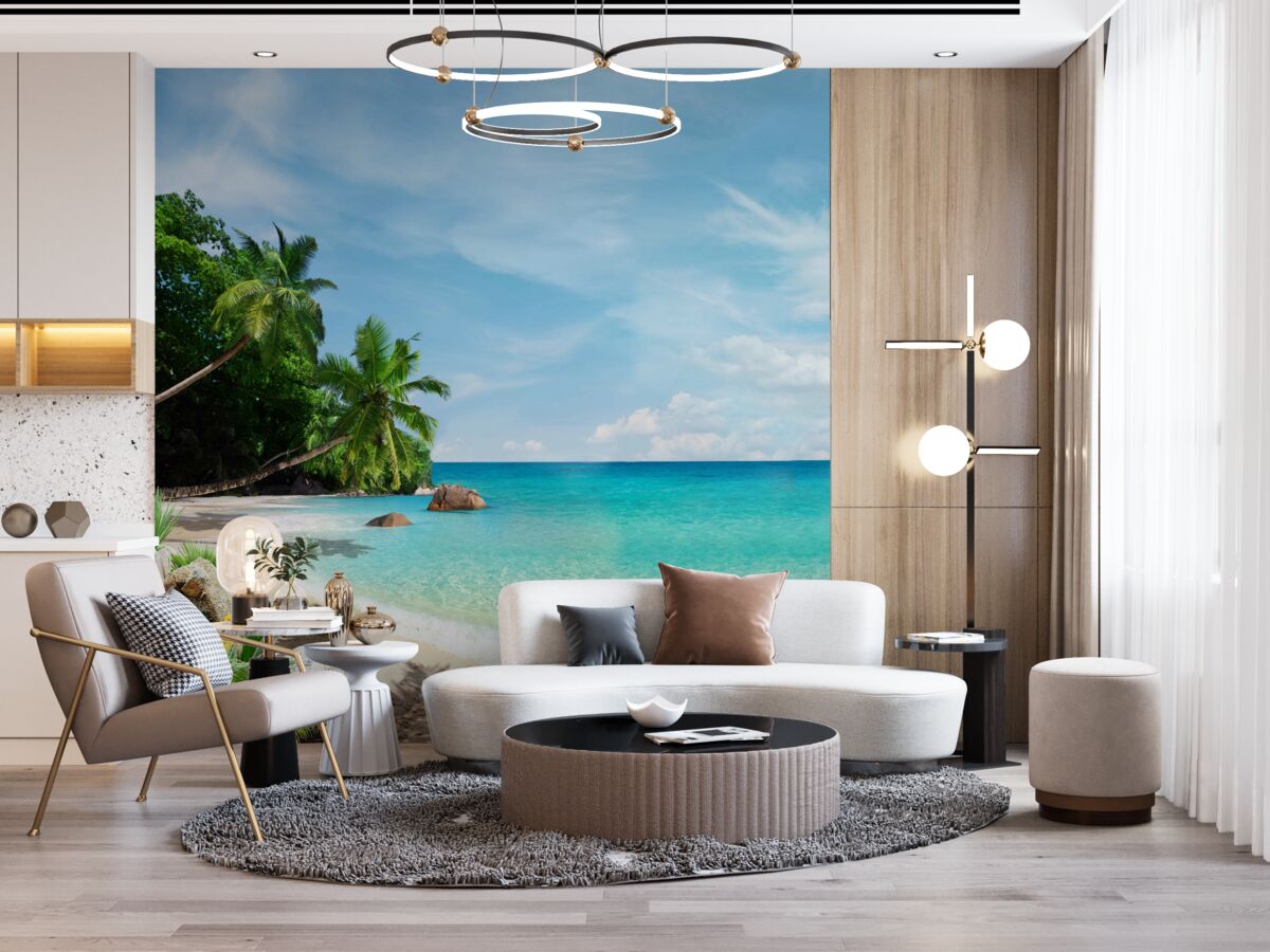 Fotobehang strand met zand en zeeoppervlak