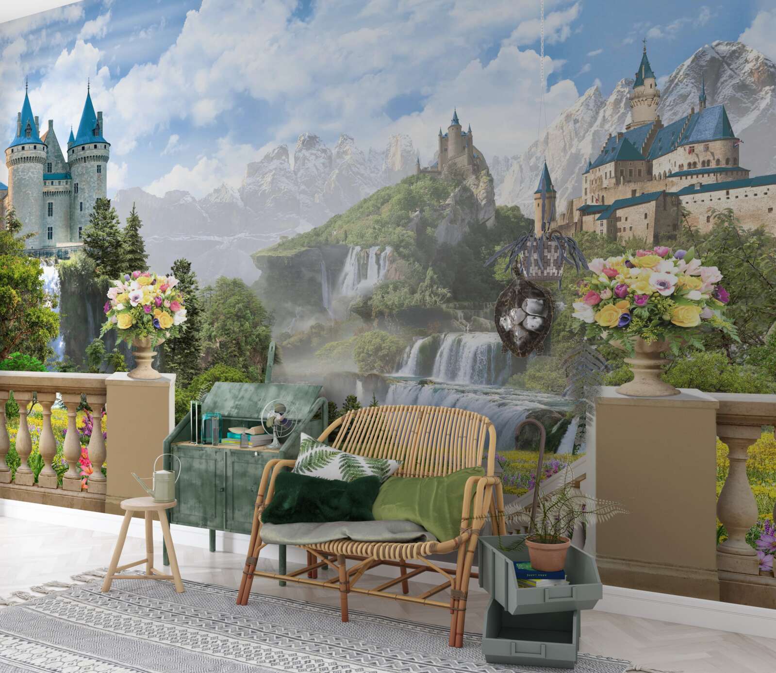 Fotobehang kastelen en watervallen