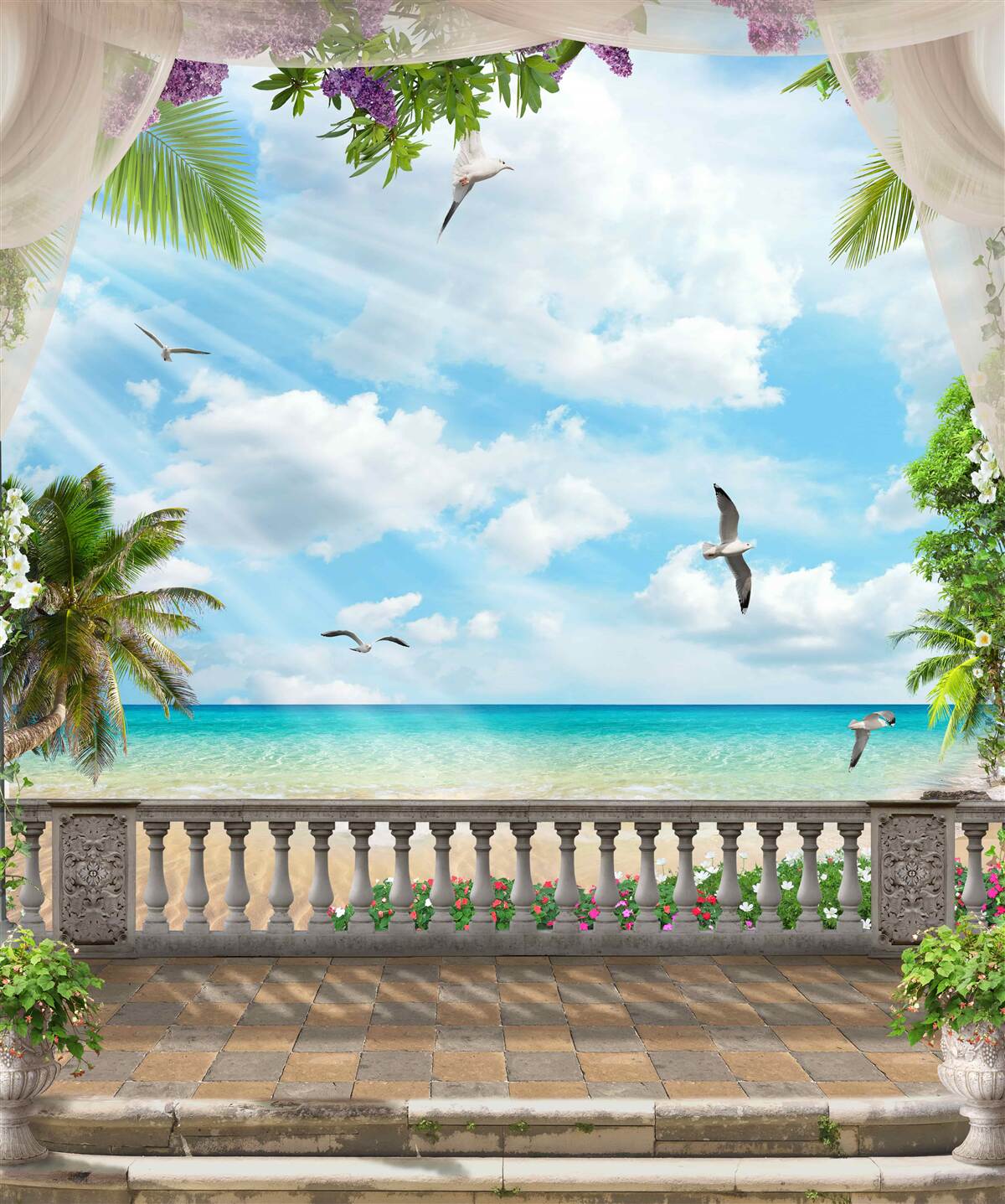 Fotobehang terras met prachtig uitzicht