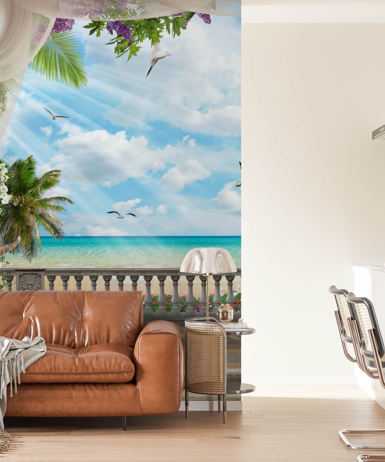 Fotobehang terras met prachtig uitzicht