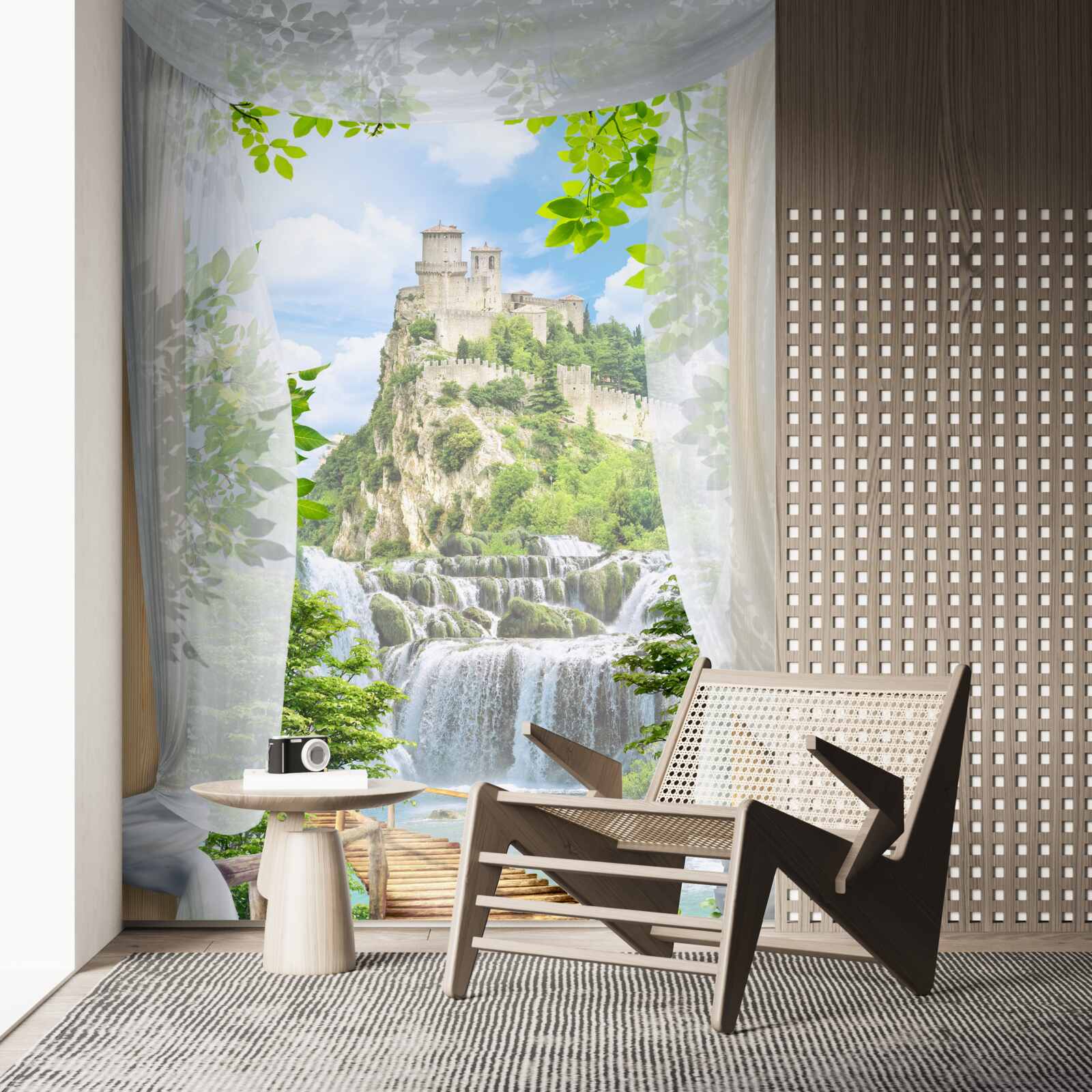 Fotobehang waterval en fort