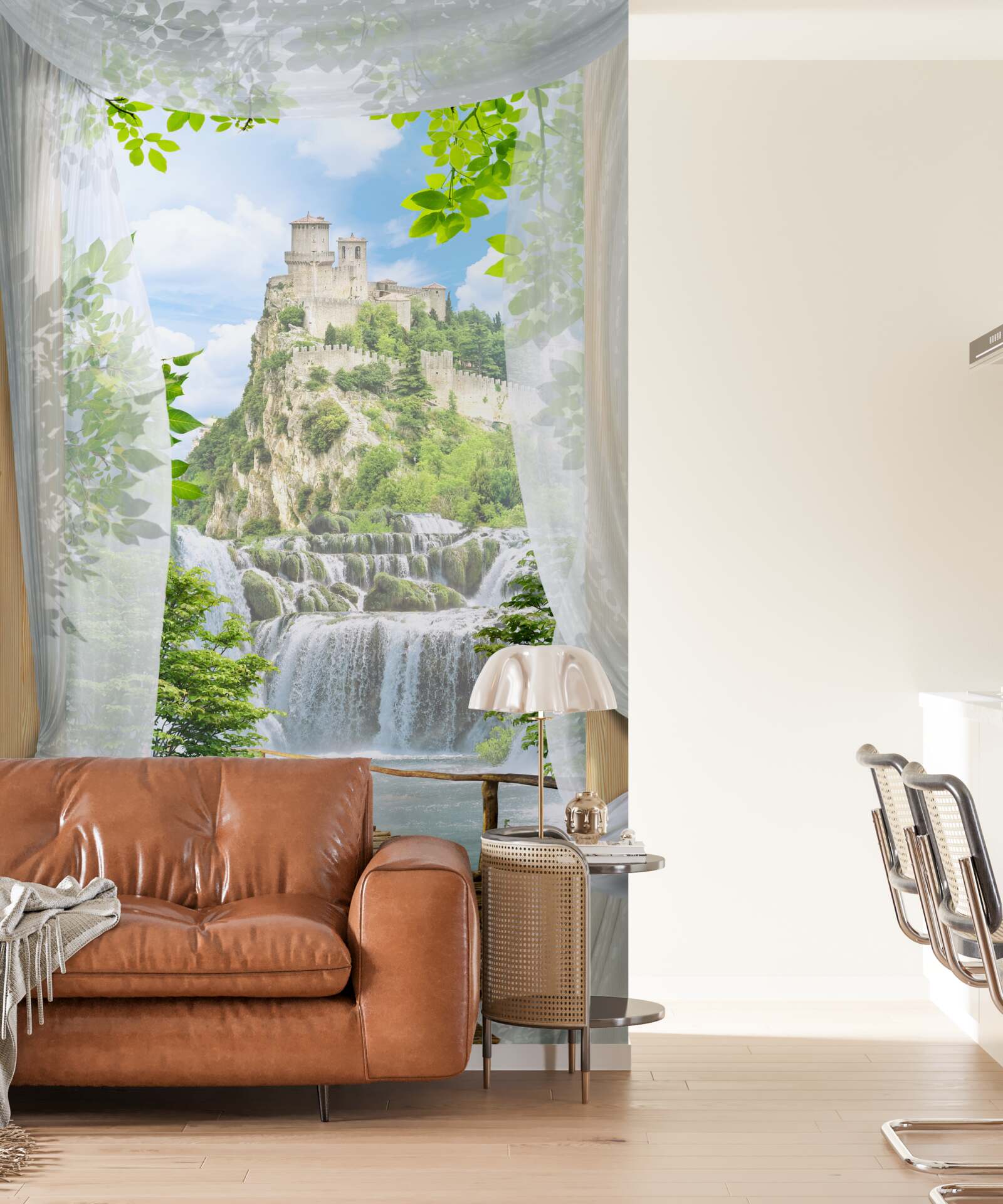 Fotobehang waterval en fort