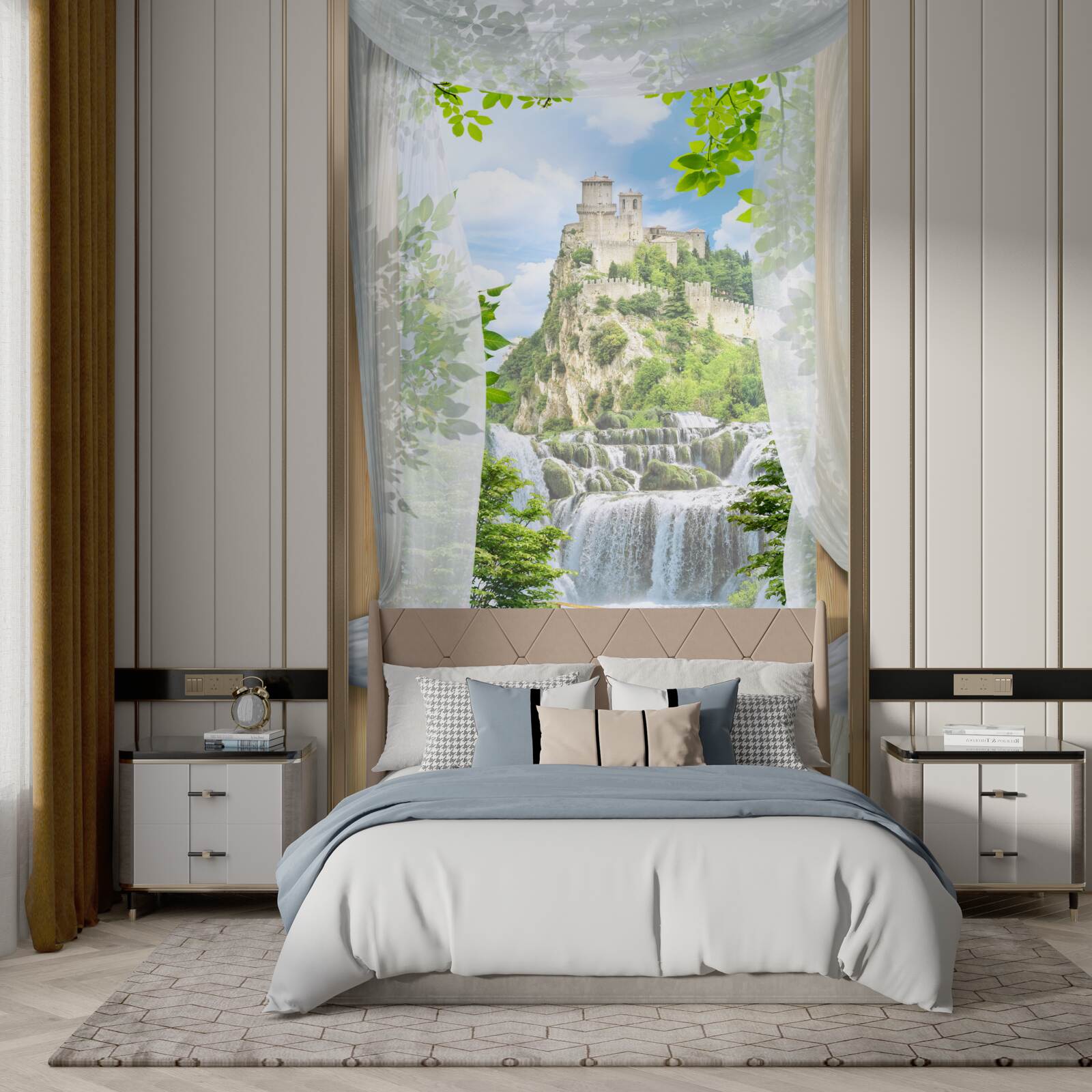 Fotobehang waterval en fort