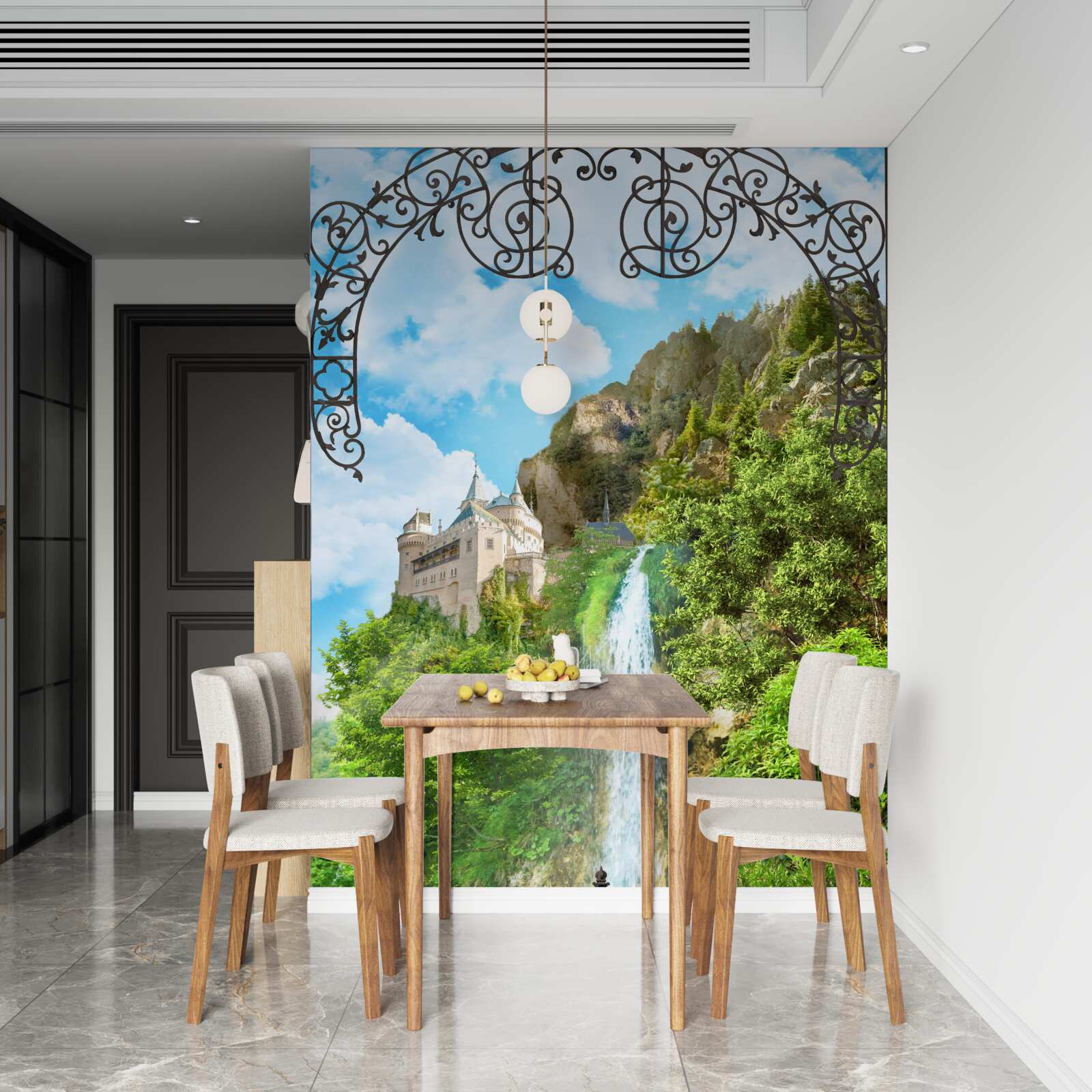 Fotobehang een smalle waterval die bergafwaarts stroomt