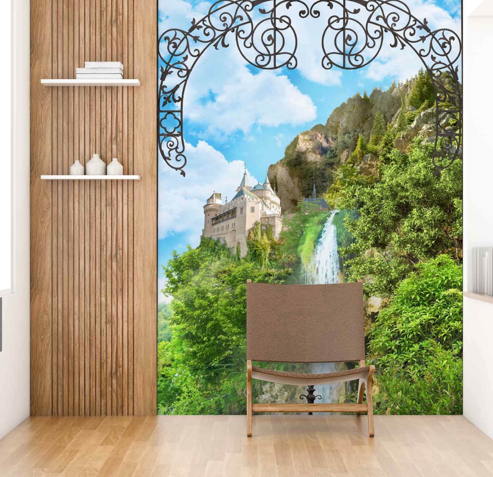 Fotobehang een smalle waterval die bergafwaarts stroomt