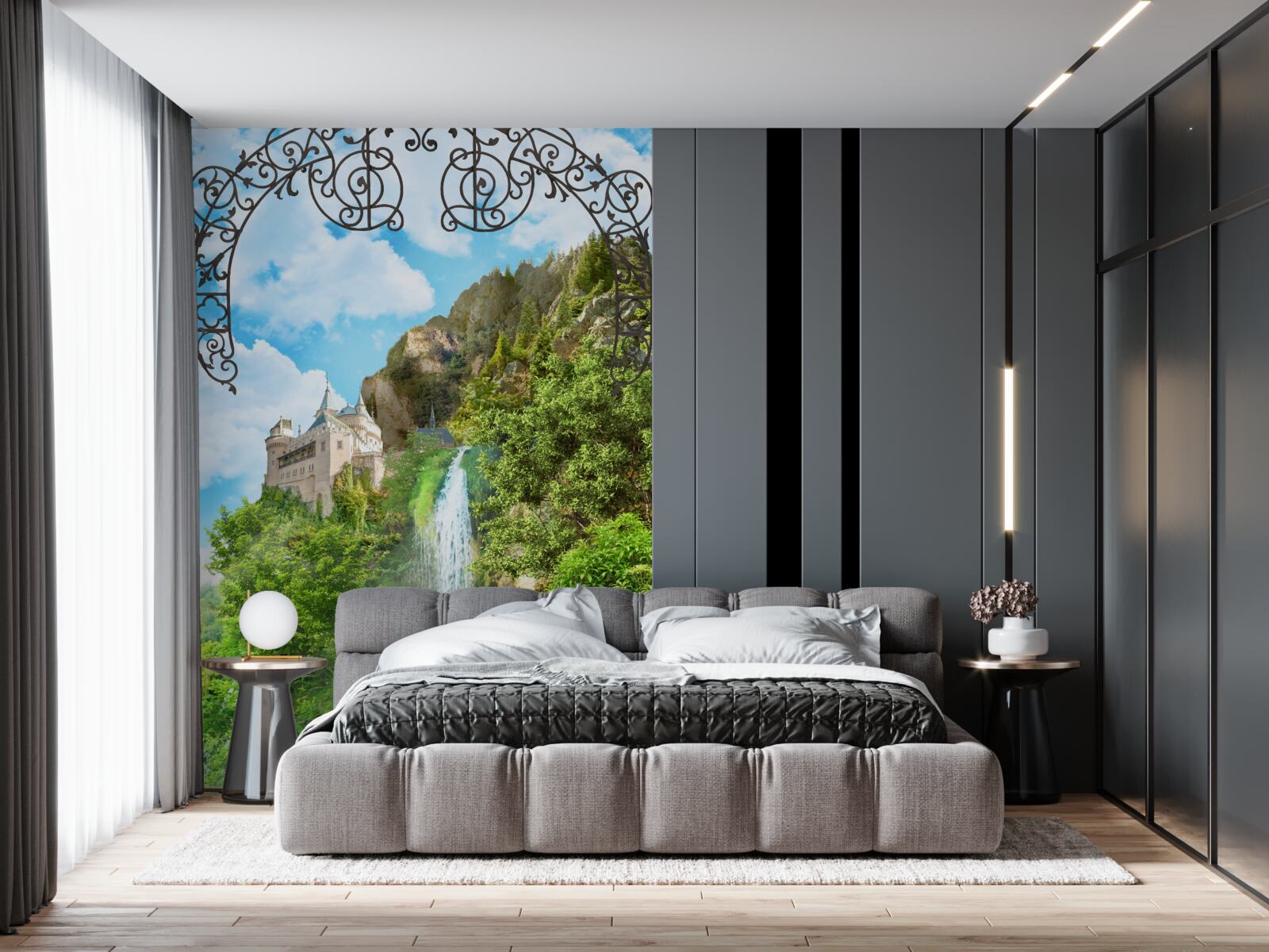 Fotobehang een smalle waterval die bergafwaarts stroomt