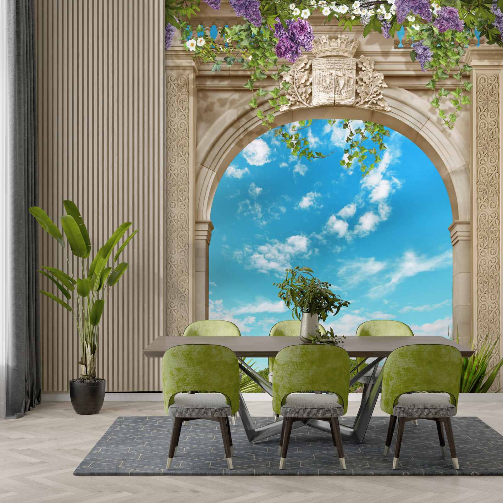 Fotobehang panorama van de zee door de boog