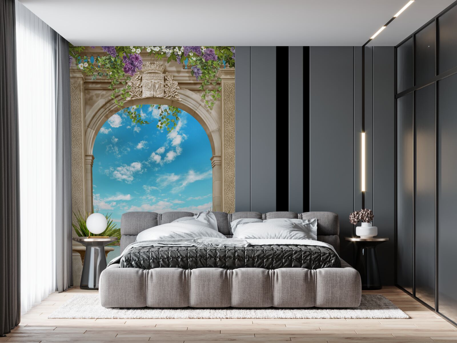 Fotobehang panorama van de zee door de boog